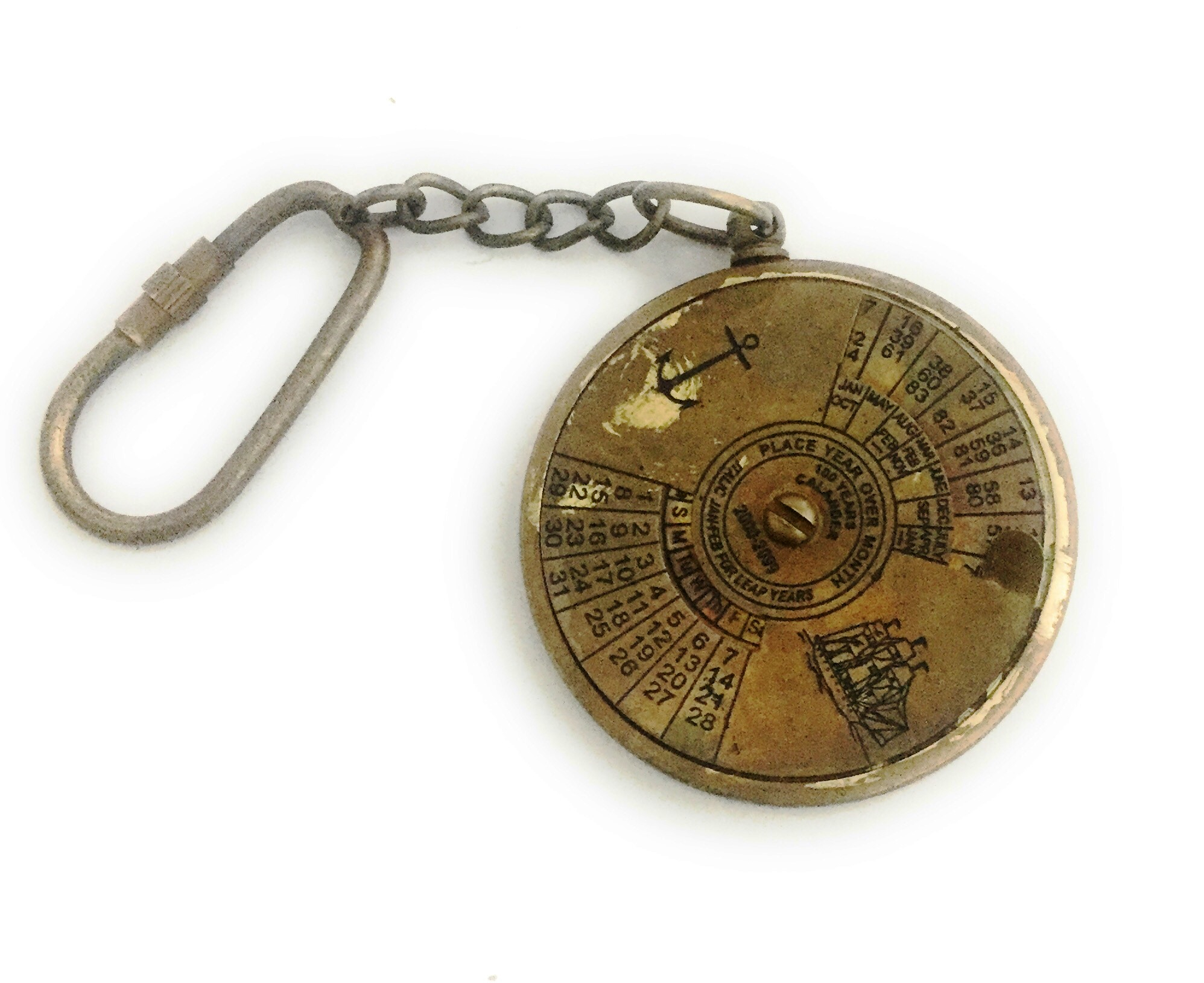 Antique Finish Brass 100 Years Calendar Working Keychain