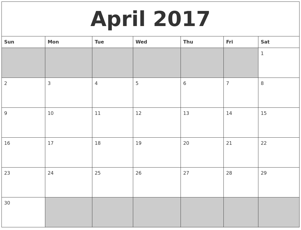 April 2017 Blank Calendar - Free Printable Calendar, Blank