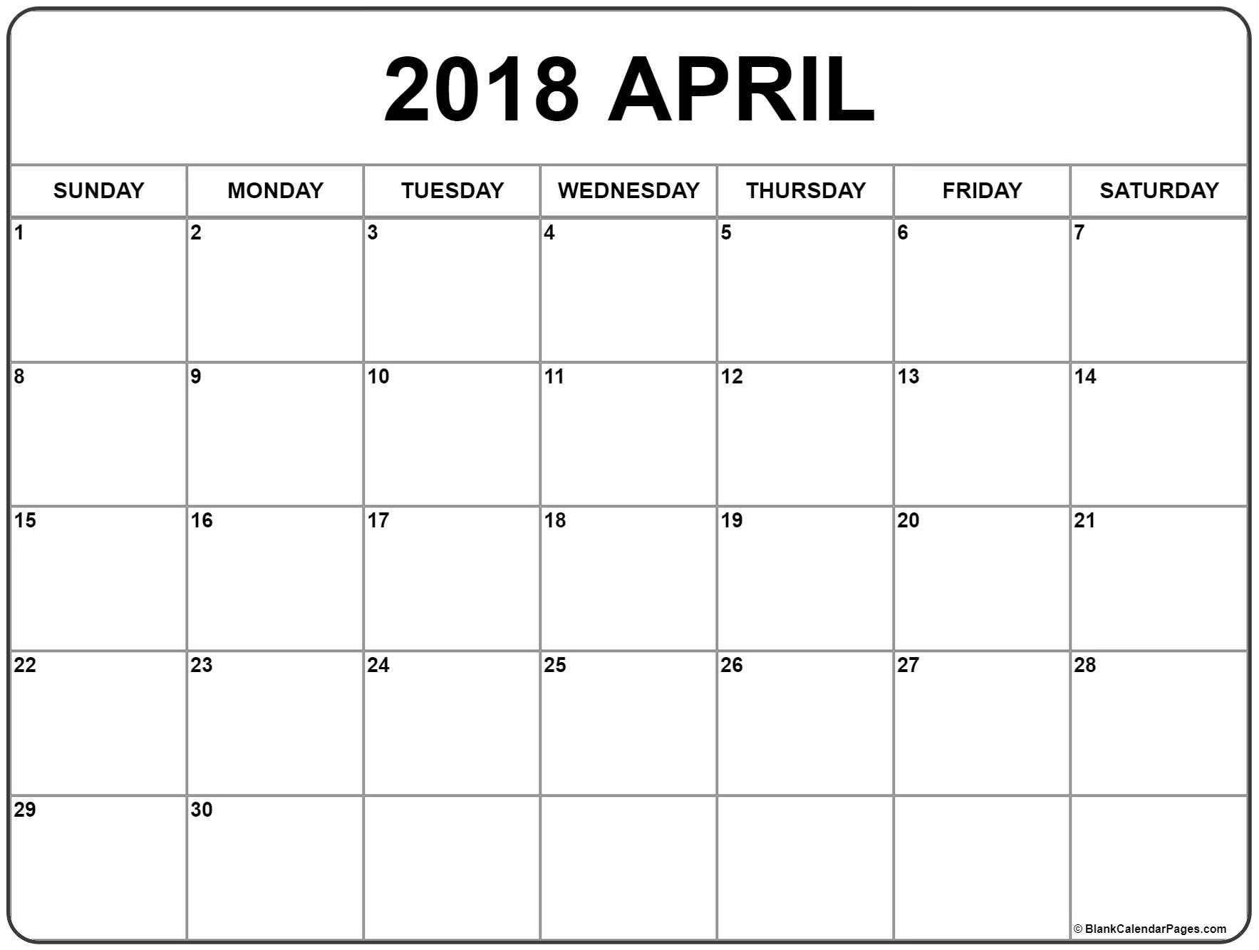 April 2018 Calendar | Free Printable Monthly Calendars