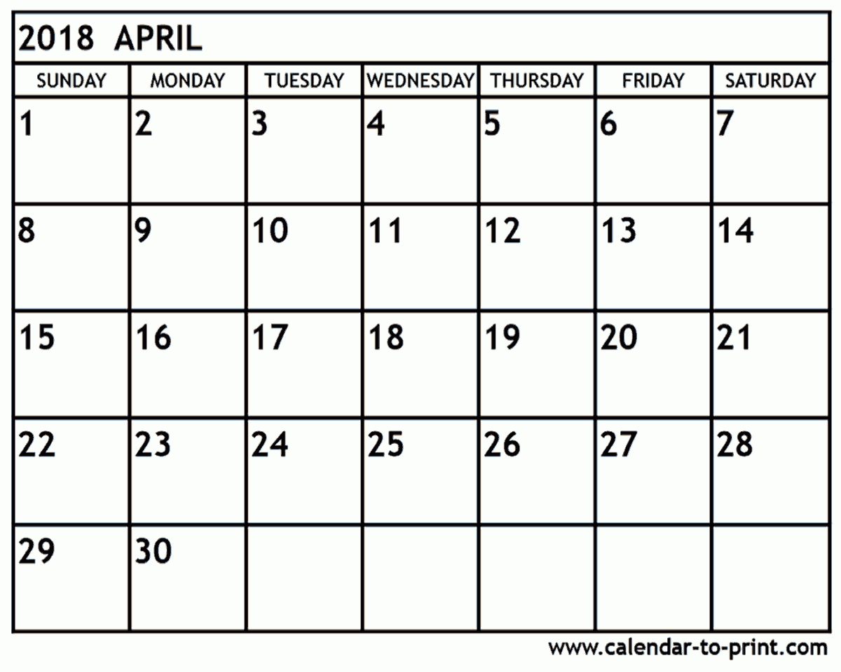 April 2018 Calendar Printable