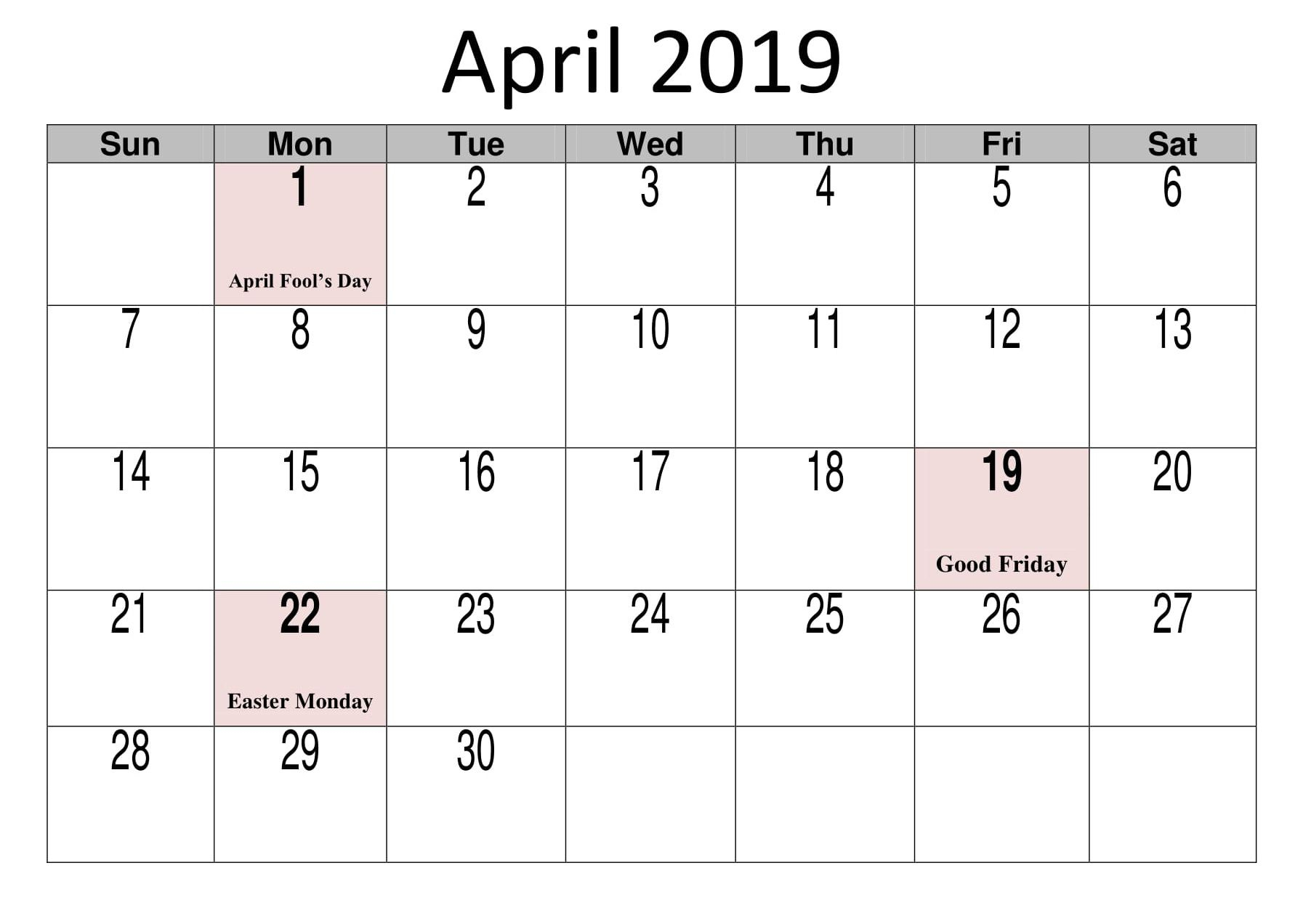 April 2019 Calendar With Holidays Uk 486