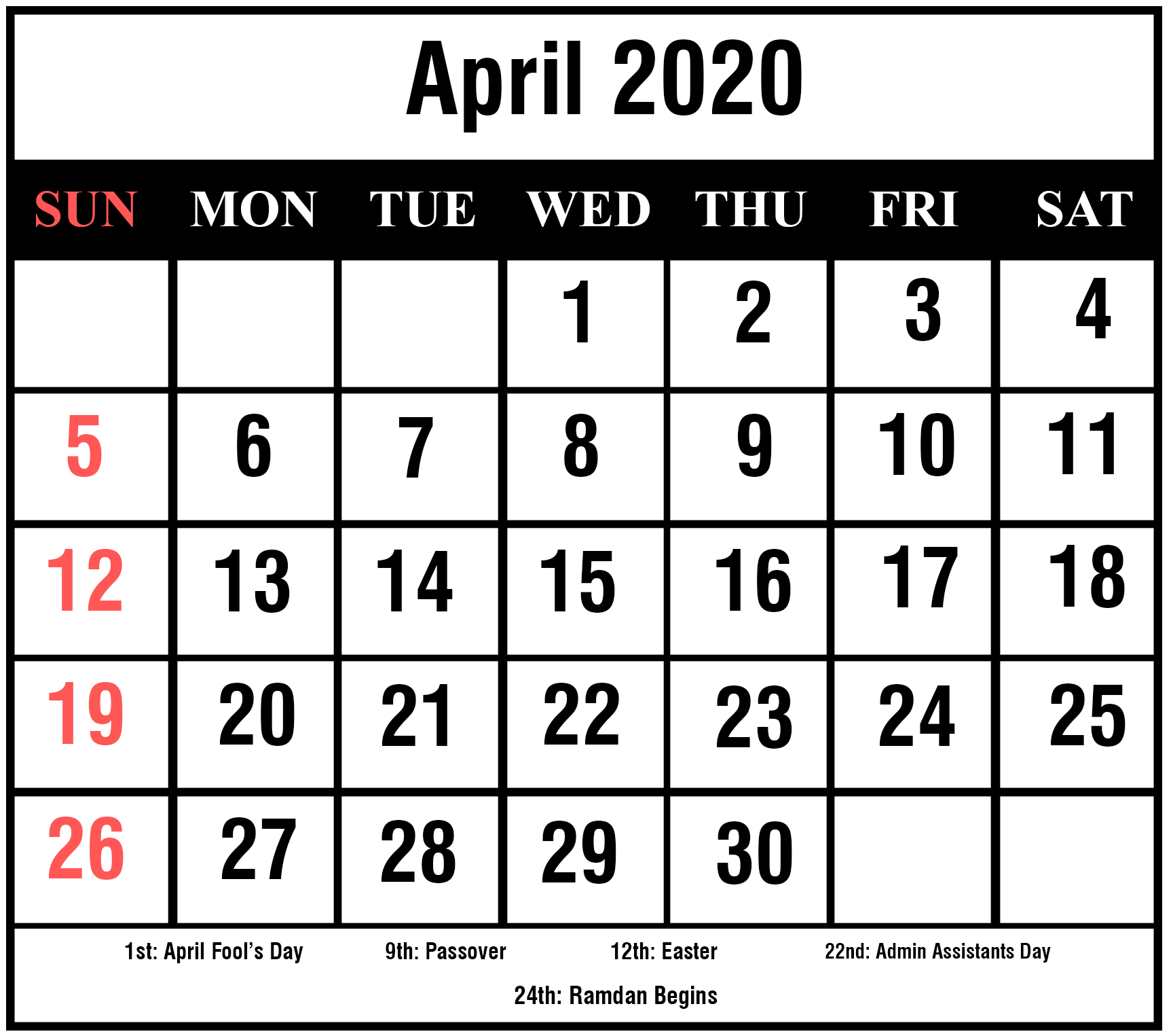 April-2020-5 | Printable Template Calendar