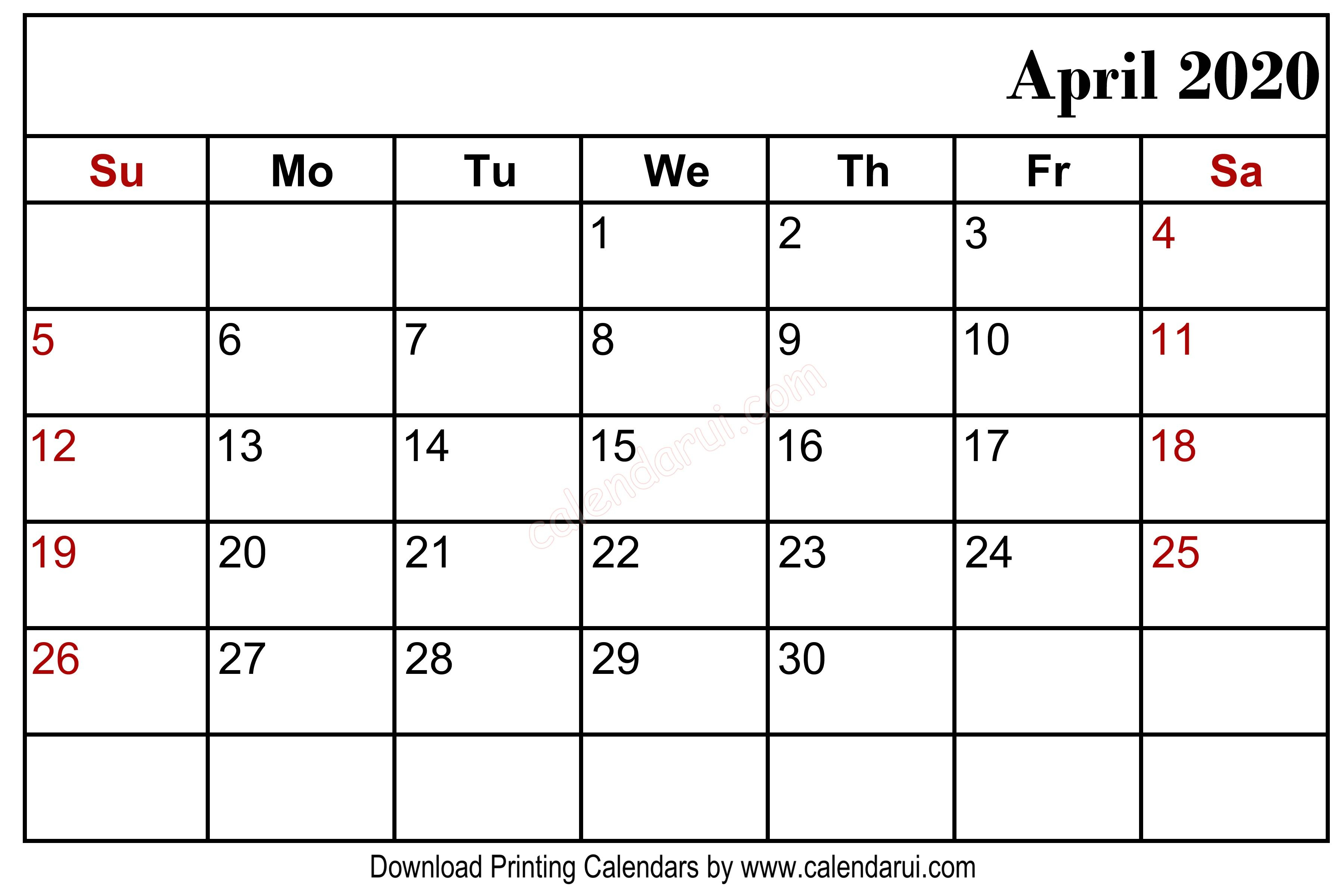 April 2020 Blank Calendar Printable Right Header In 2019