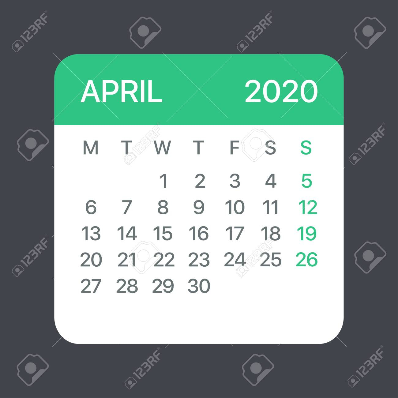 April 2020 Calendar Leaf - Illustration. Vector Graphic Page