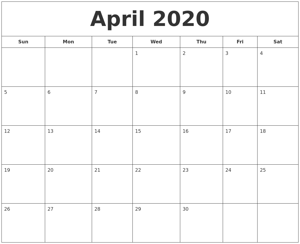 April 2020 Printable Calendar