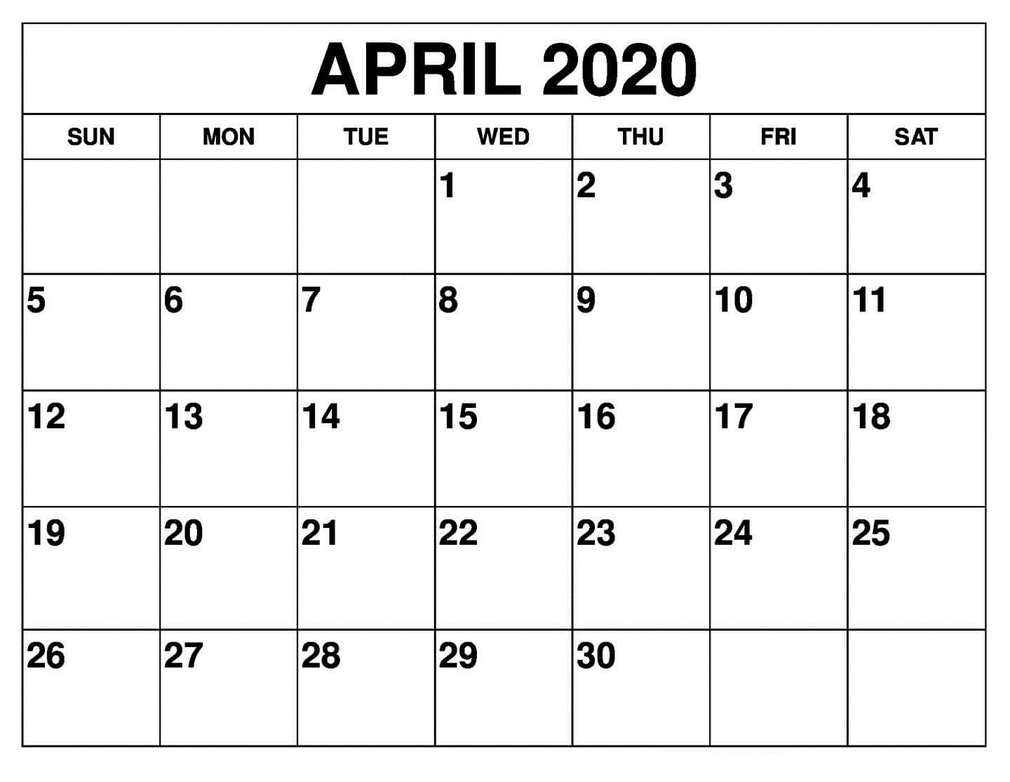 April 2020 Printable Calendar - Auntyno 1 - Medium