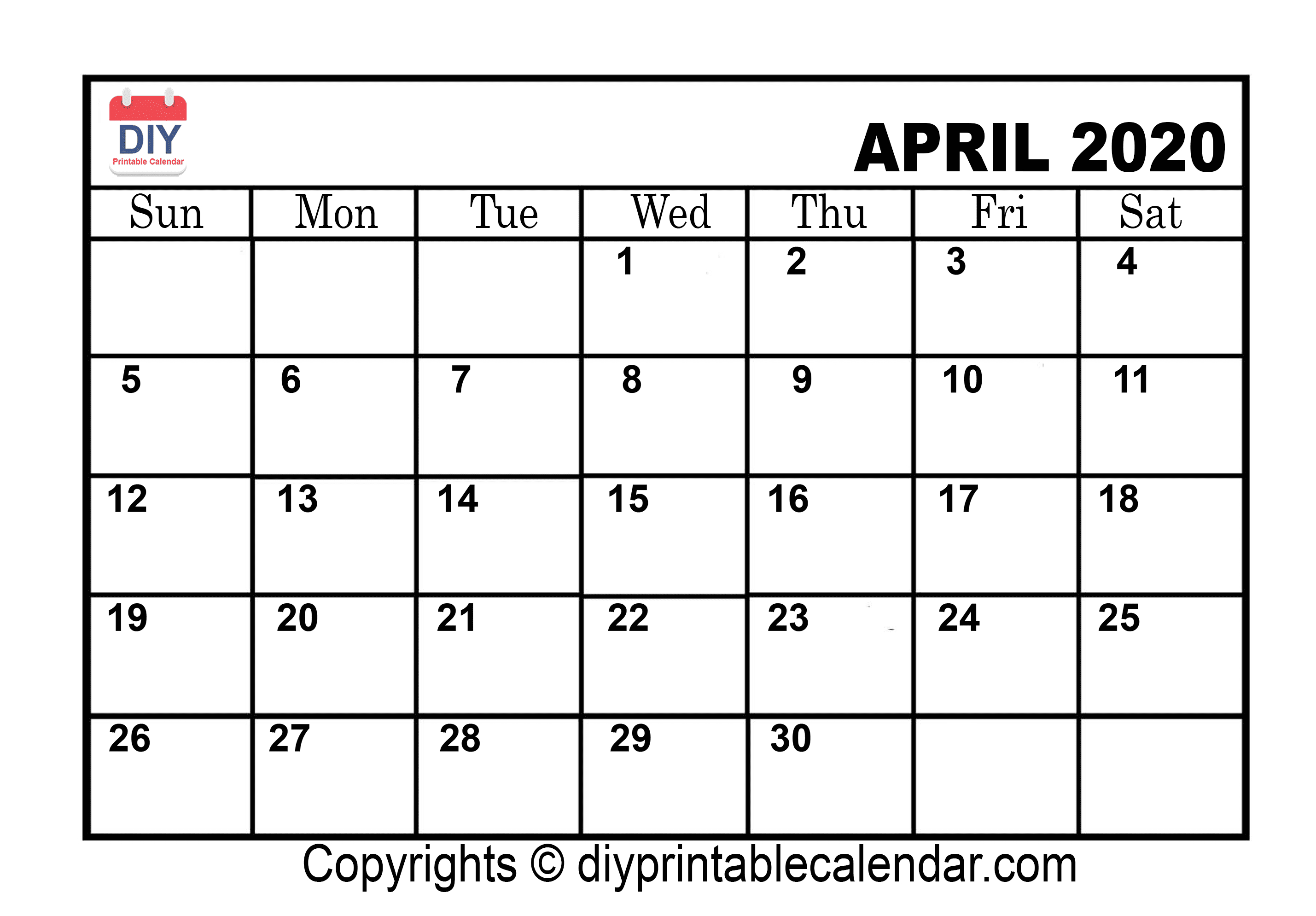 April 2020 Printable Calendar Template