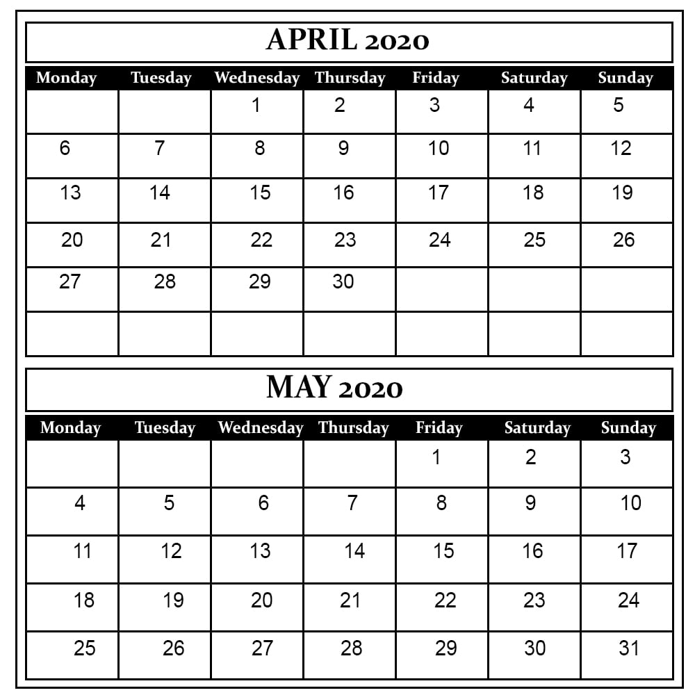 Calendar 2020 April May Calendar Printables Free Templates