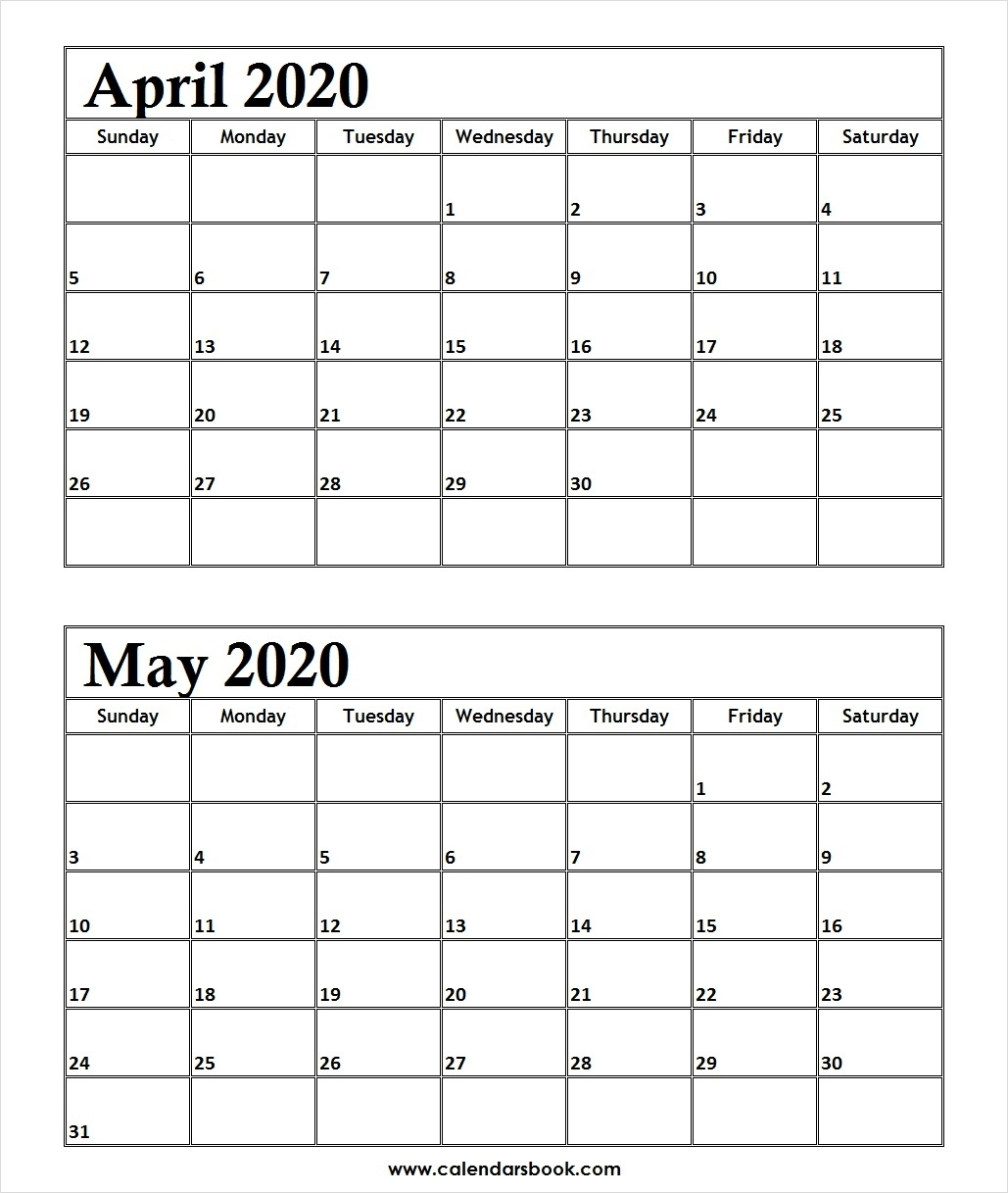 Blank April And May Calendar Printable Calendar