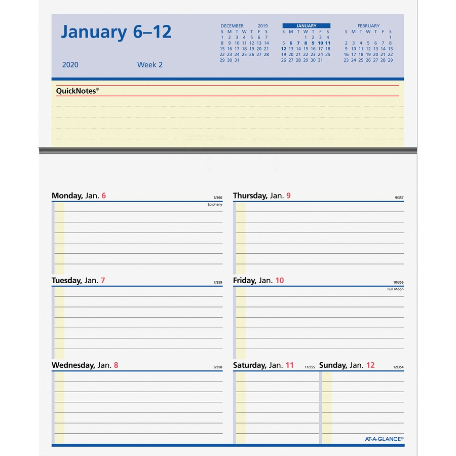 At-A-Glance Flip-A-Week Desk Calendar Refill - Weekly - 1 Year - January  2020 Till December 2020 - 1 Week Double Page Layout - 5 5/8&quot; X 7&quot; - Desktop  -