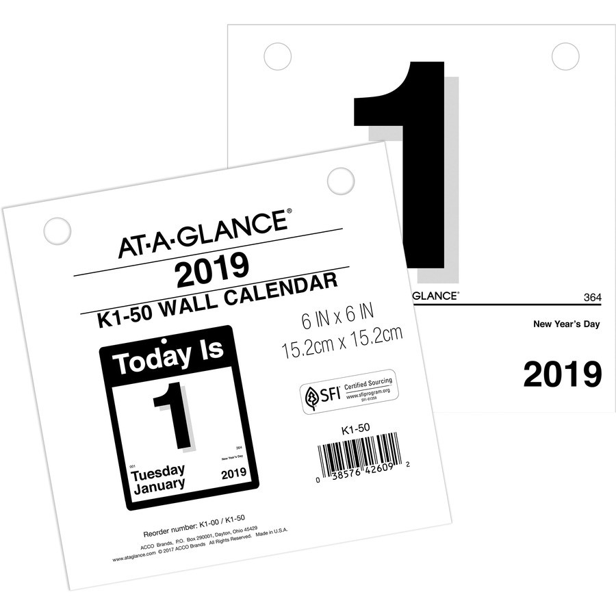 At-A-Glance &quot;today Is&quot; Daily Wall Calendar Refill - Yes - Daily - 1 Year -  January 2020 Till December 2020 - 1 Day Single Page Layout - 6&quot; X 6&quot; - Wall