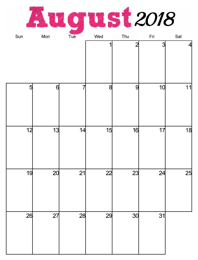 August 2018 Calendar Vertical - Free Printable Calendar