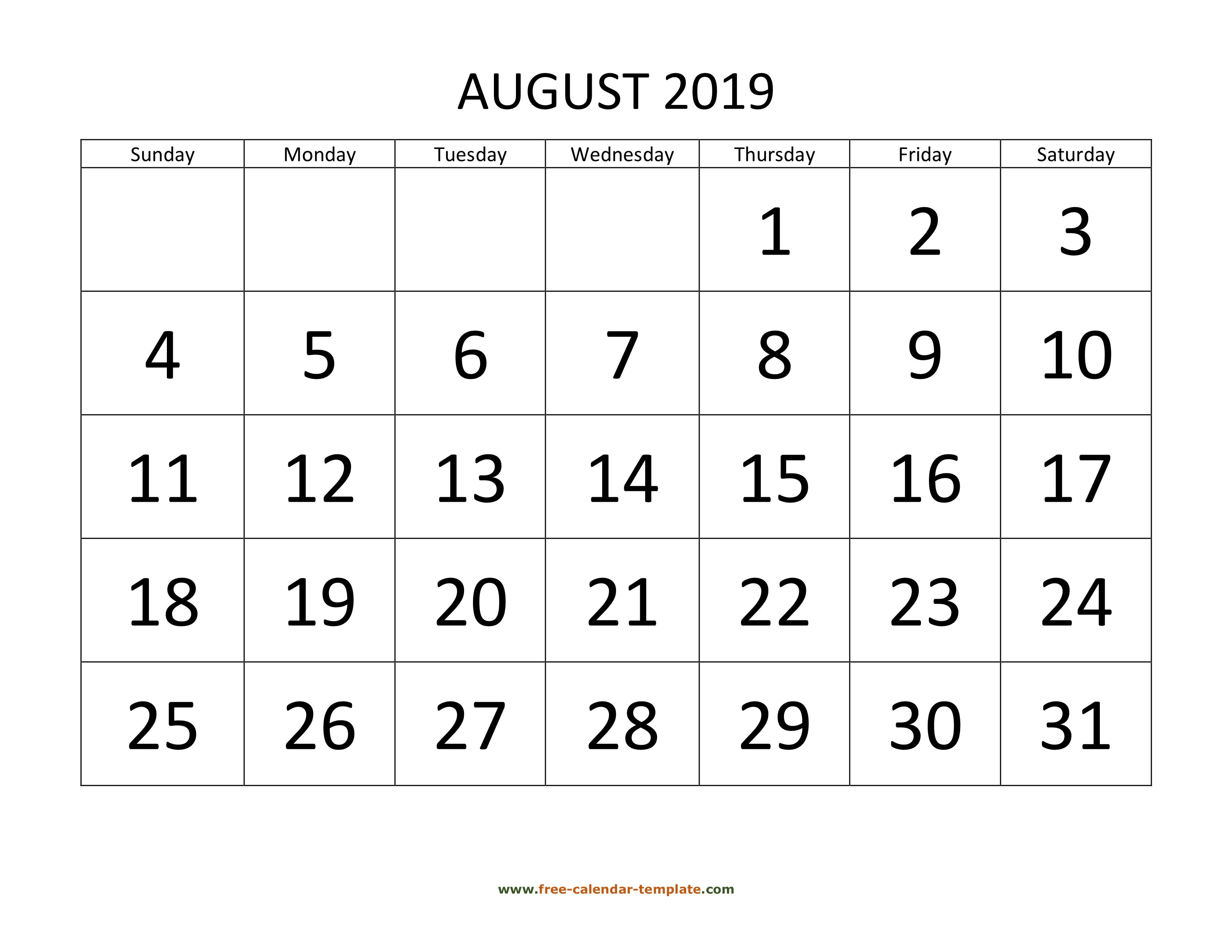 August 2019 Free Calendar Tempplate | Free-Calendar-Template