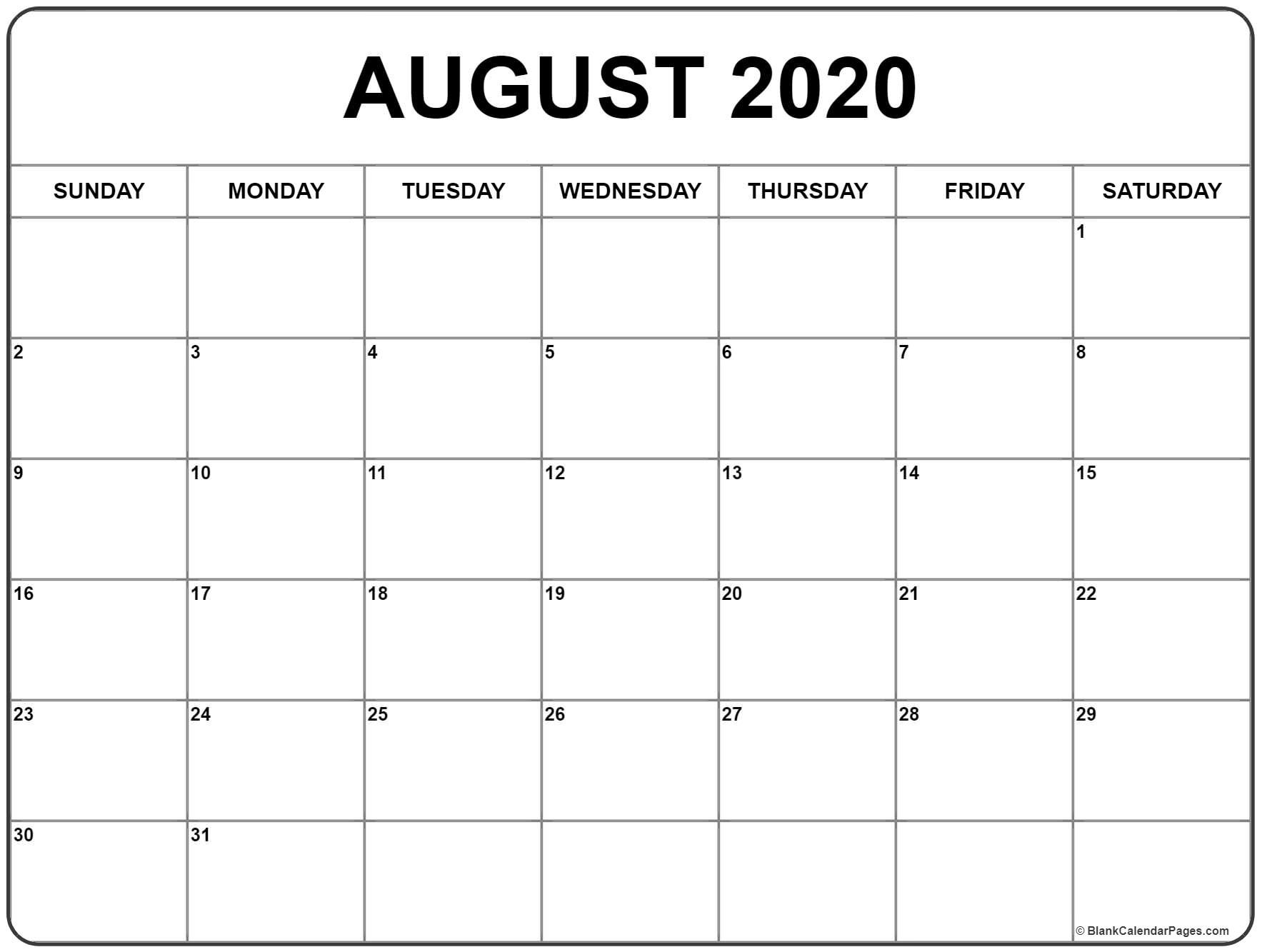 August 2020 Calendar | August Calendar, Monthly Calendar