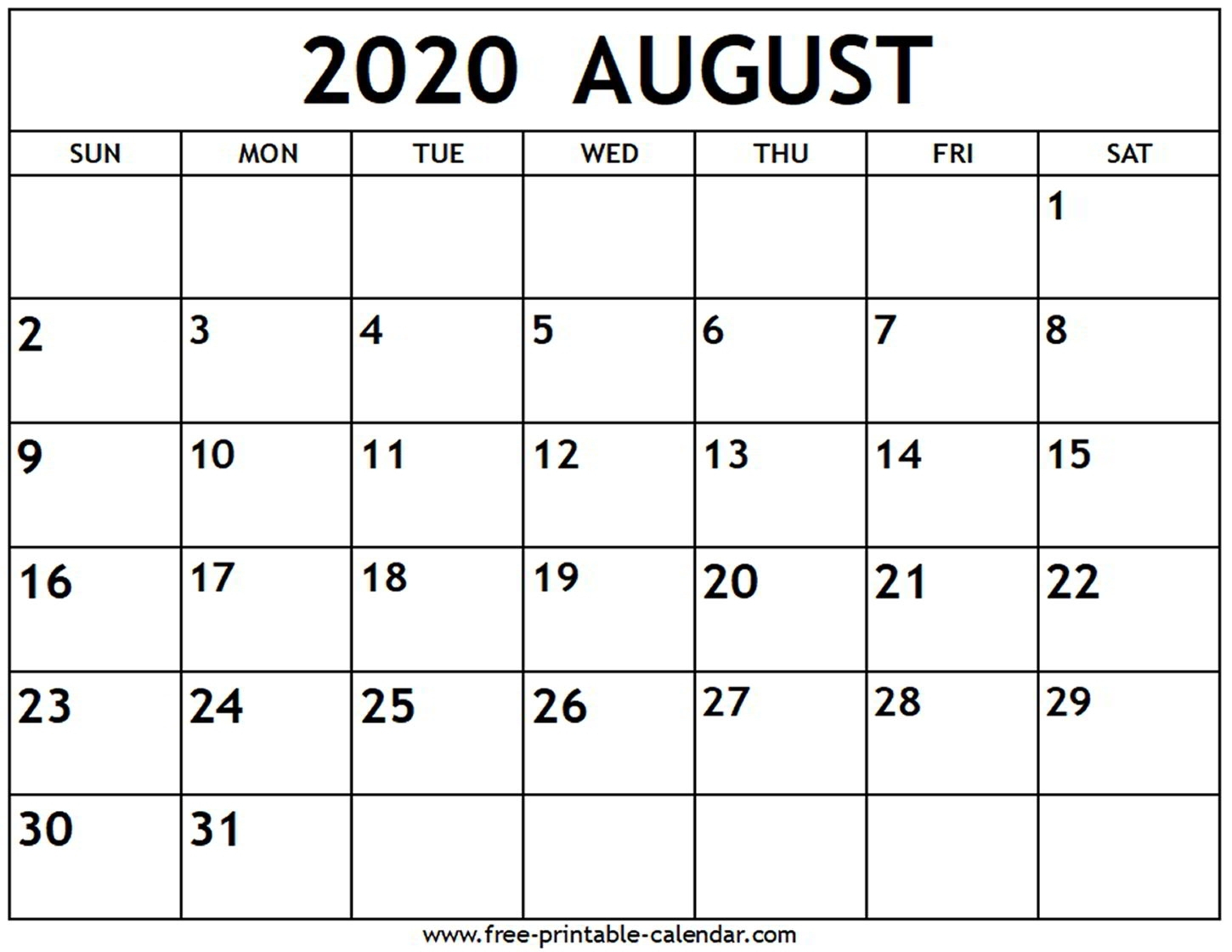 August 2020 Calendar – Free-Printable-Calendar-Printable