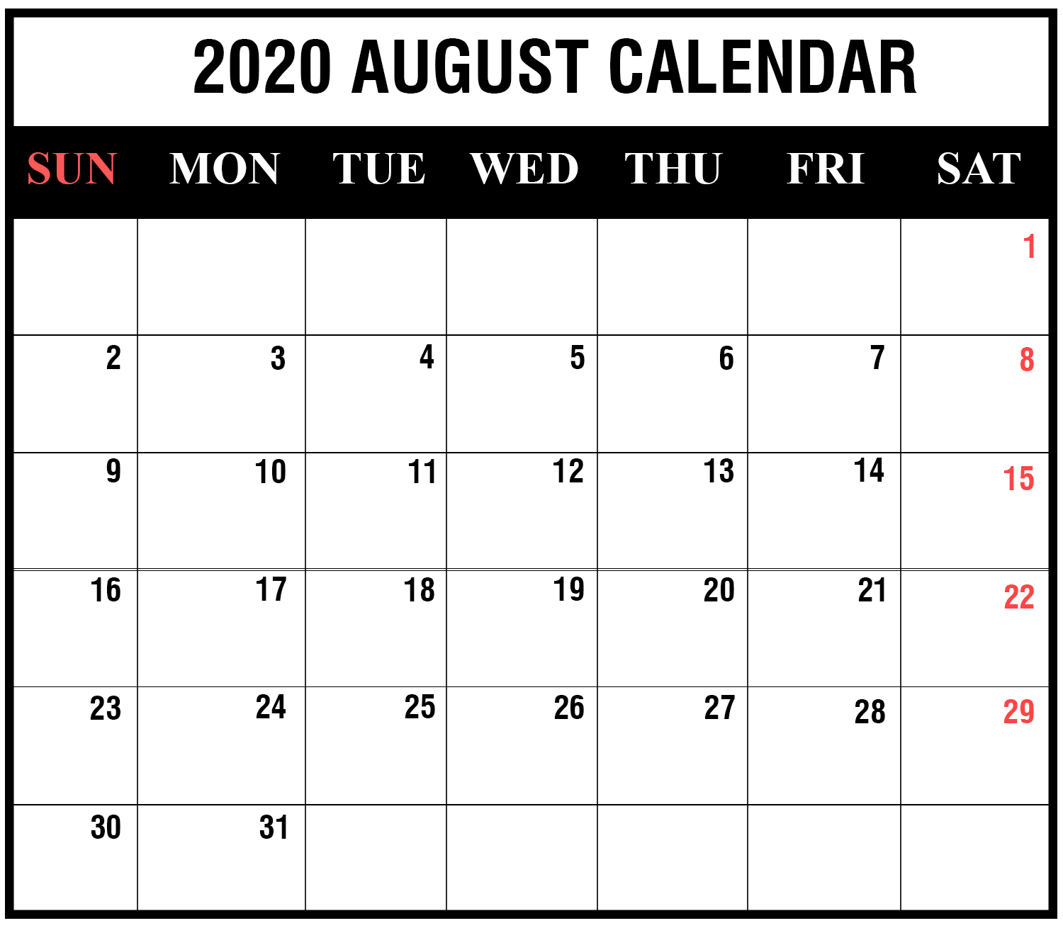 August 1 2020 Calendar Calendar Printables Free Templates