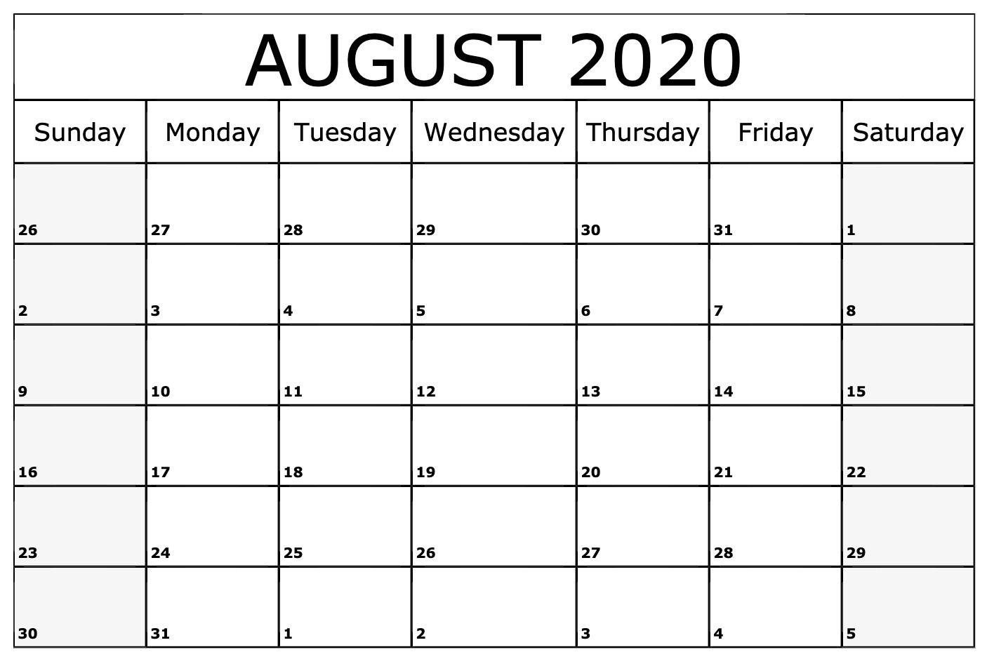 August 2020 Calendar Template | August Calendar, Blank