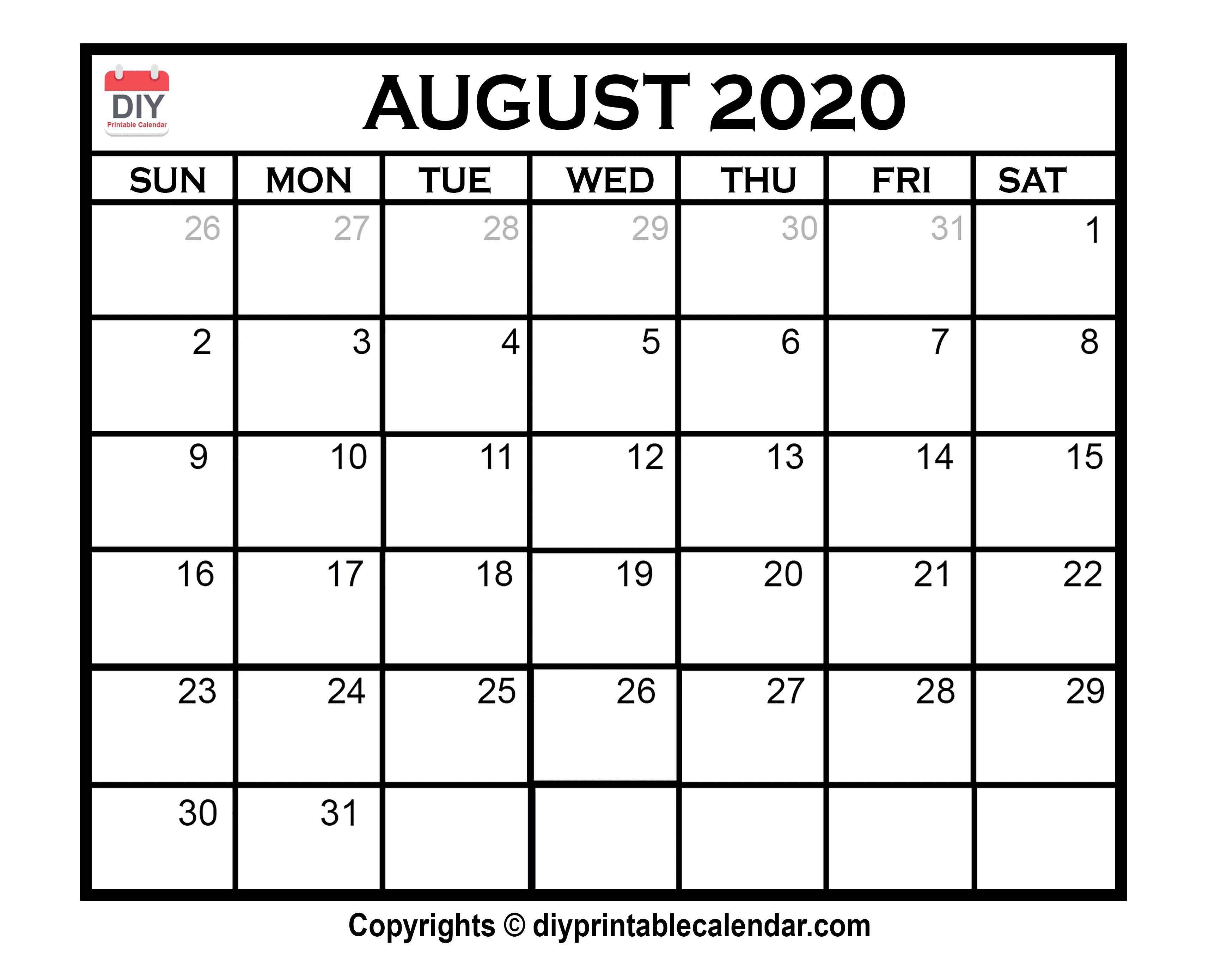 Free Printable Calendar Of August 2020 Calendar Printables Free Templates