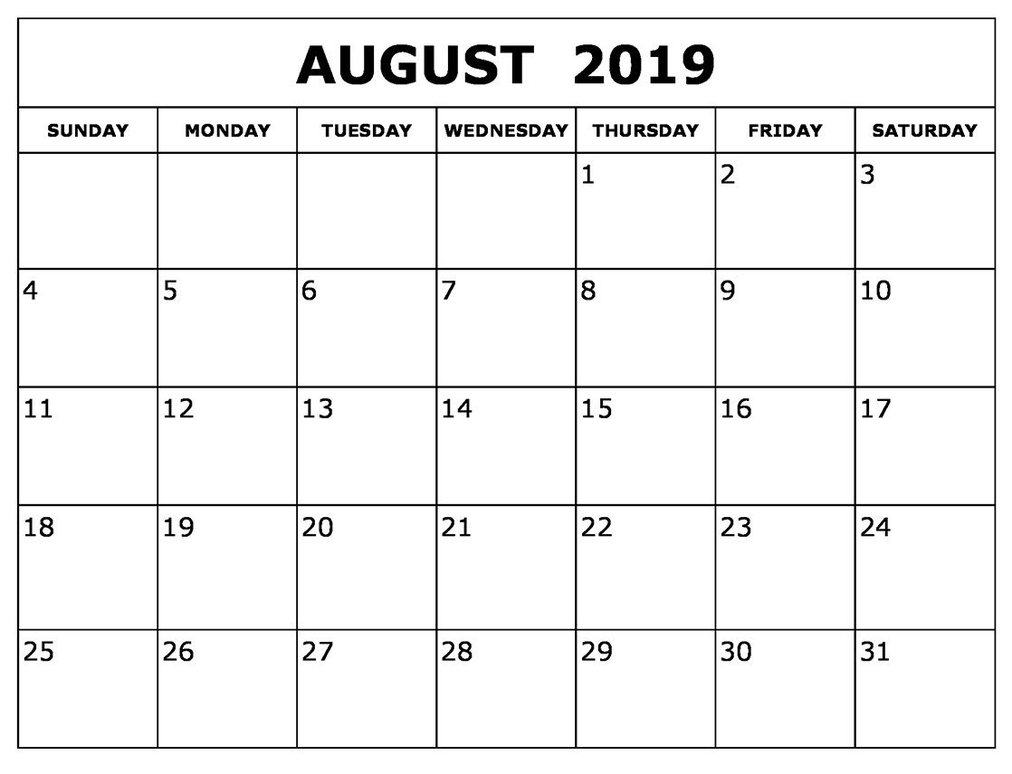 August Calendar 2019 Waterproof In 2019 | Printable Blank