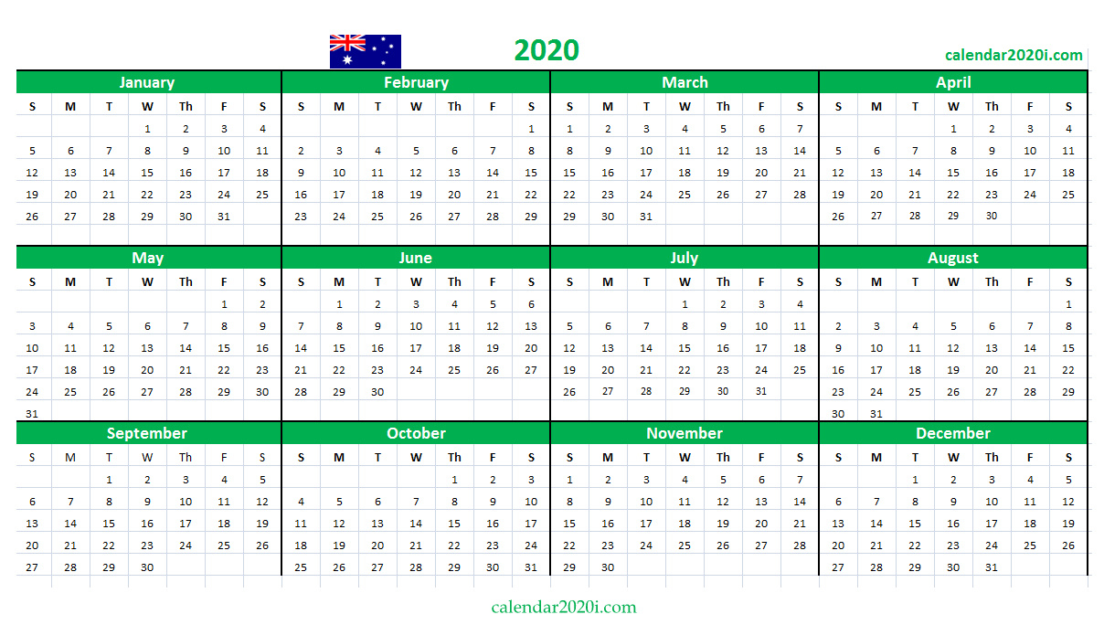 Australia 2020 Calendar Printable, Word, Excel, Holidays