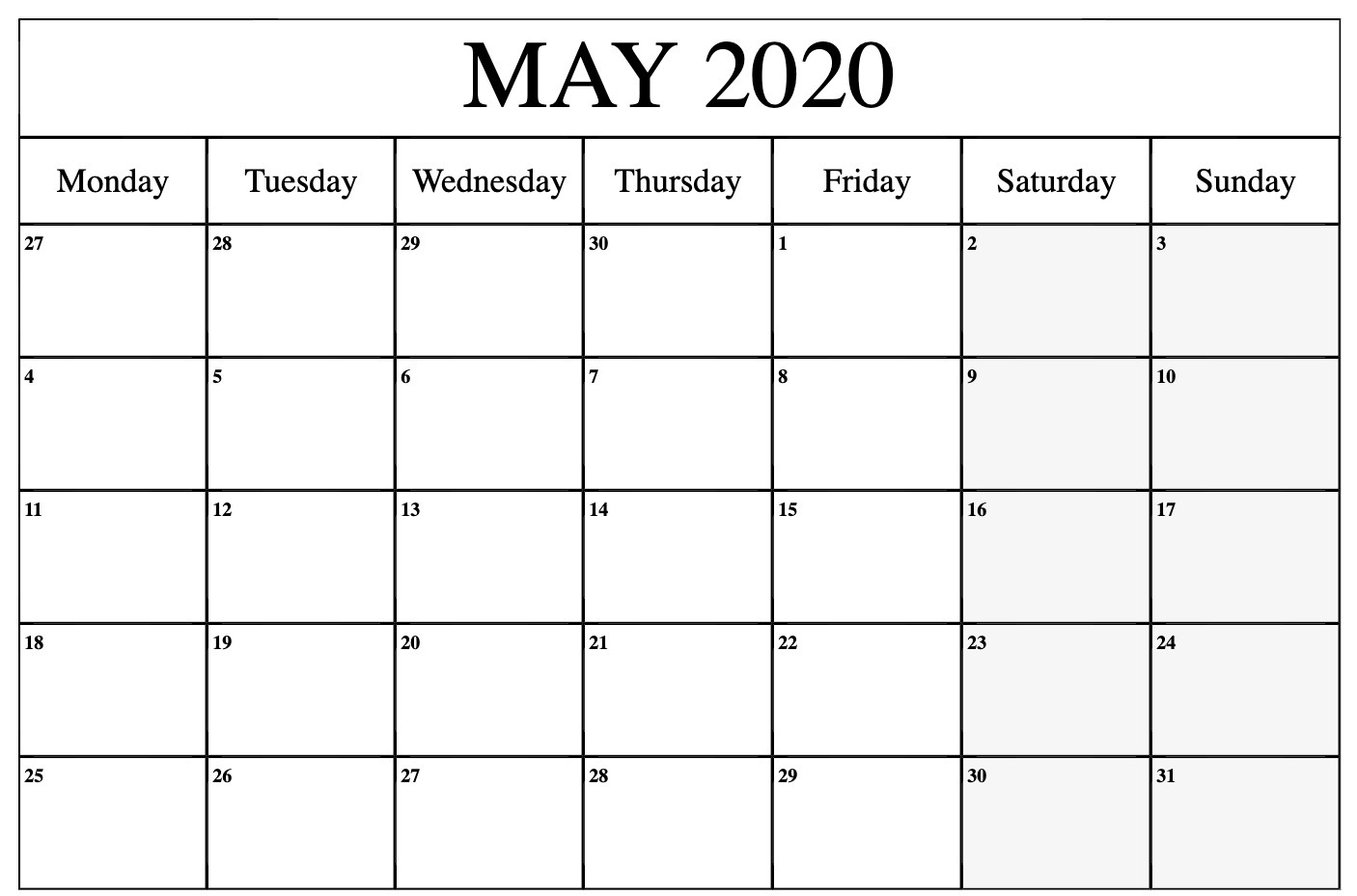 Awesome May 2020 Calendar Pdf, Word, Excel Template
