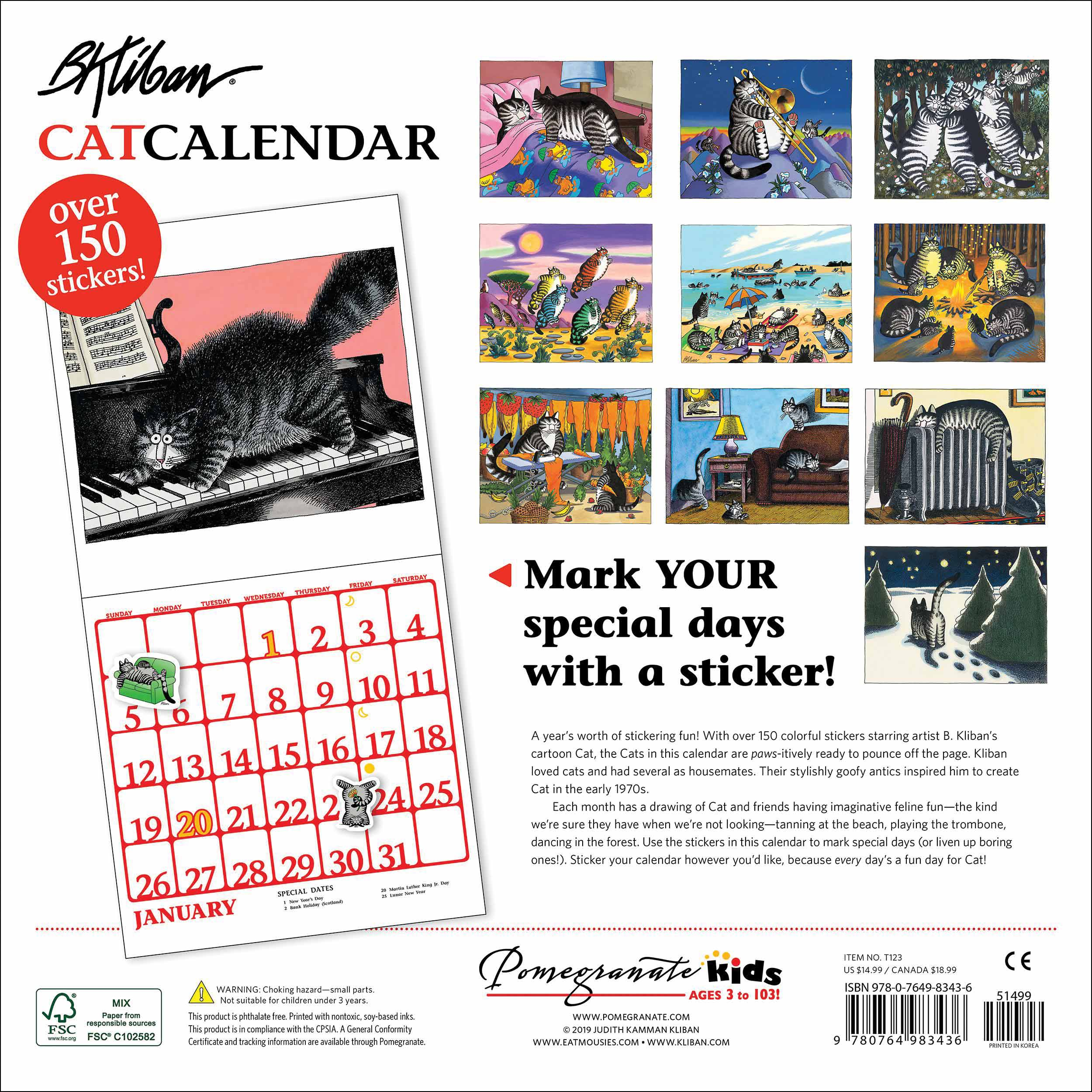 B Kliban Cat Stickers Calendar 2020