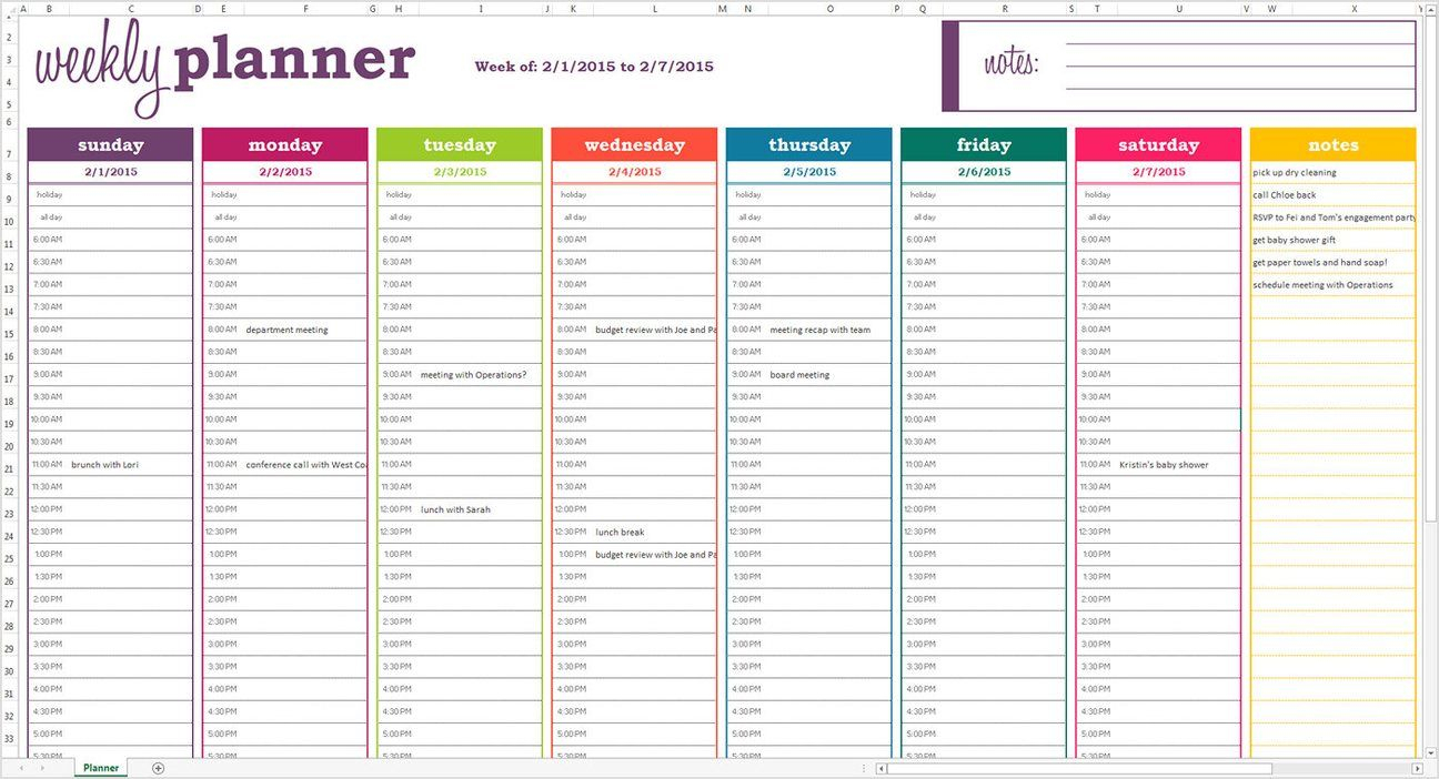 Basic Weekly Planner - Excel Template | Weekly Schedule