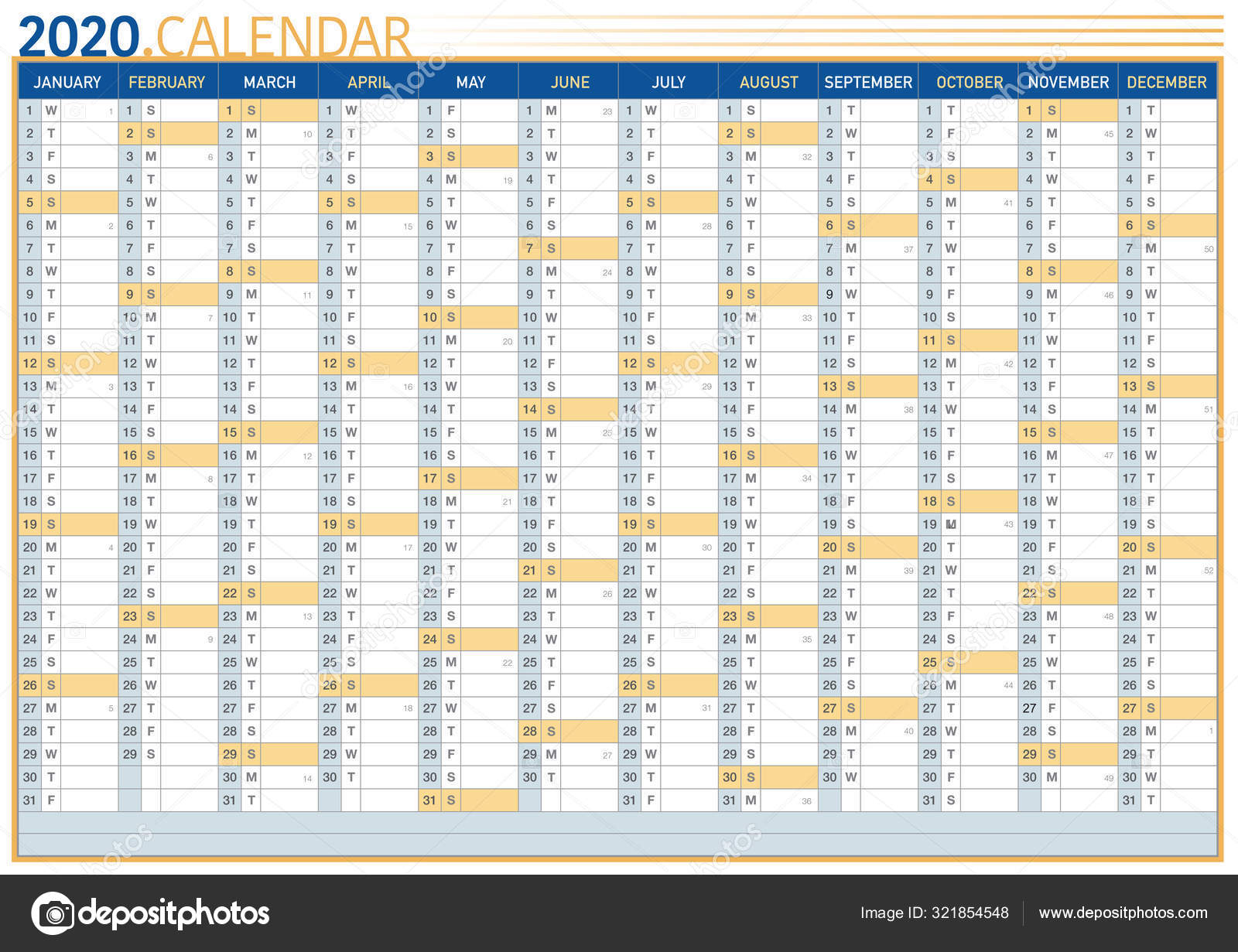 Big Commercial Wall Calendar 2020 — Stock Vector