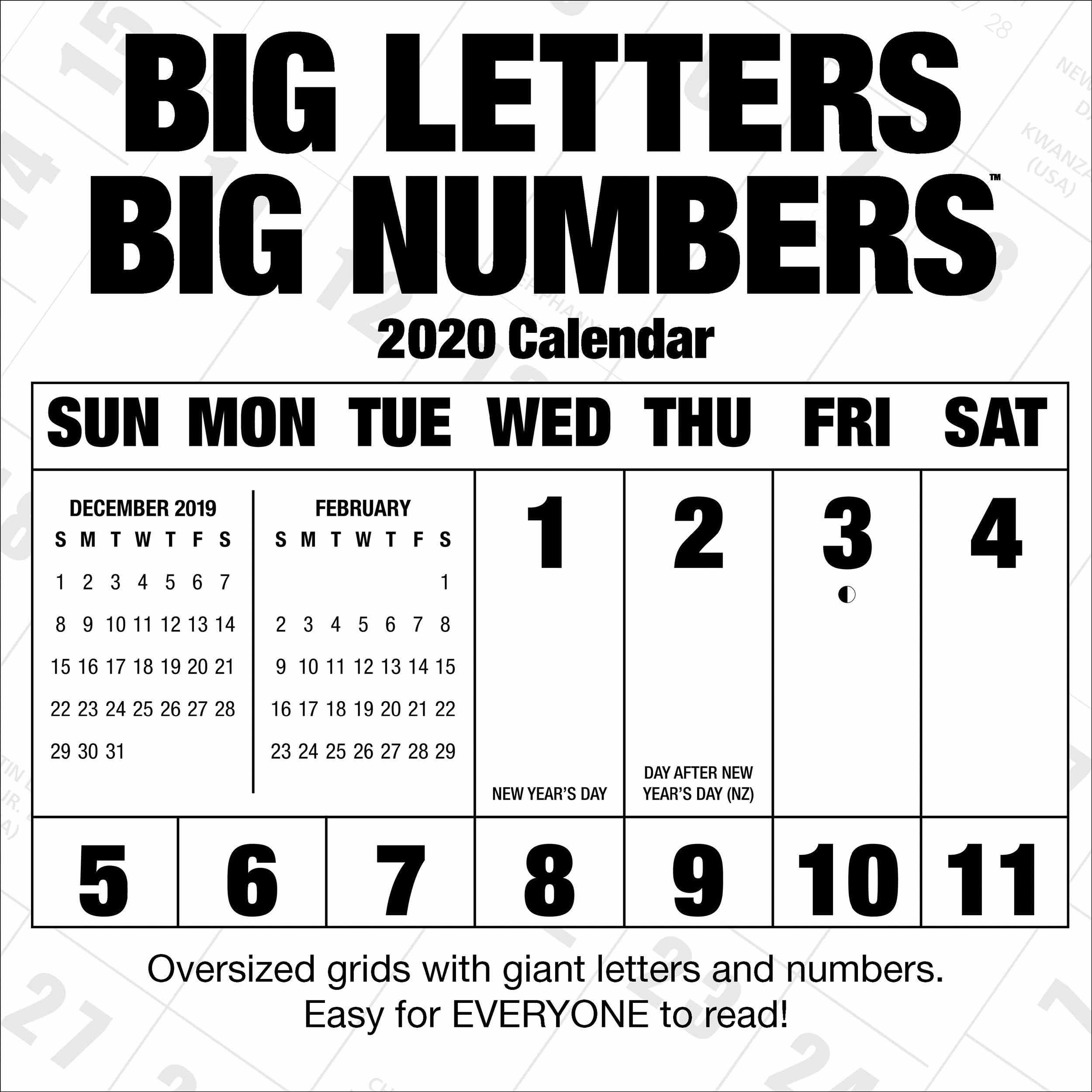 Calendar 2020 Big Numbers | Calendar Printables Free Templates