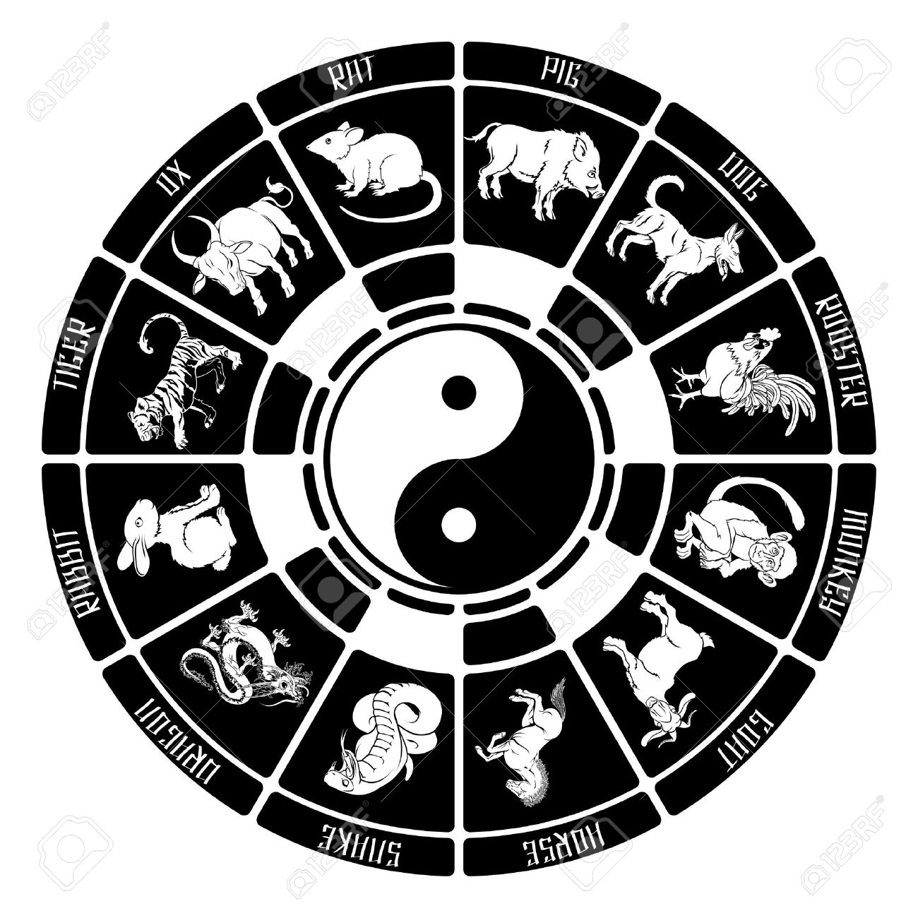 Black And White Illustration Of All The Animal Symbols In The..