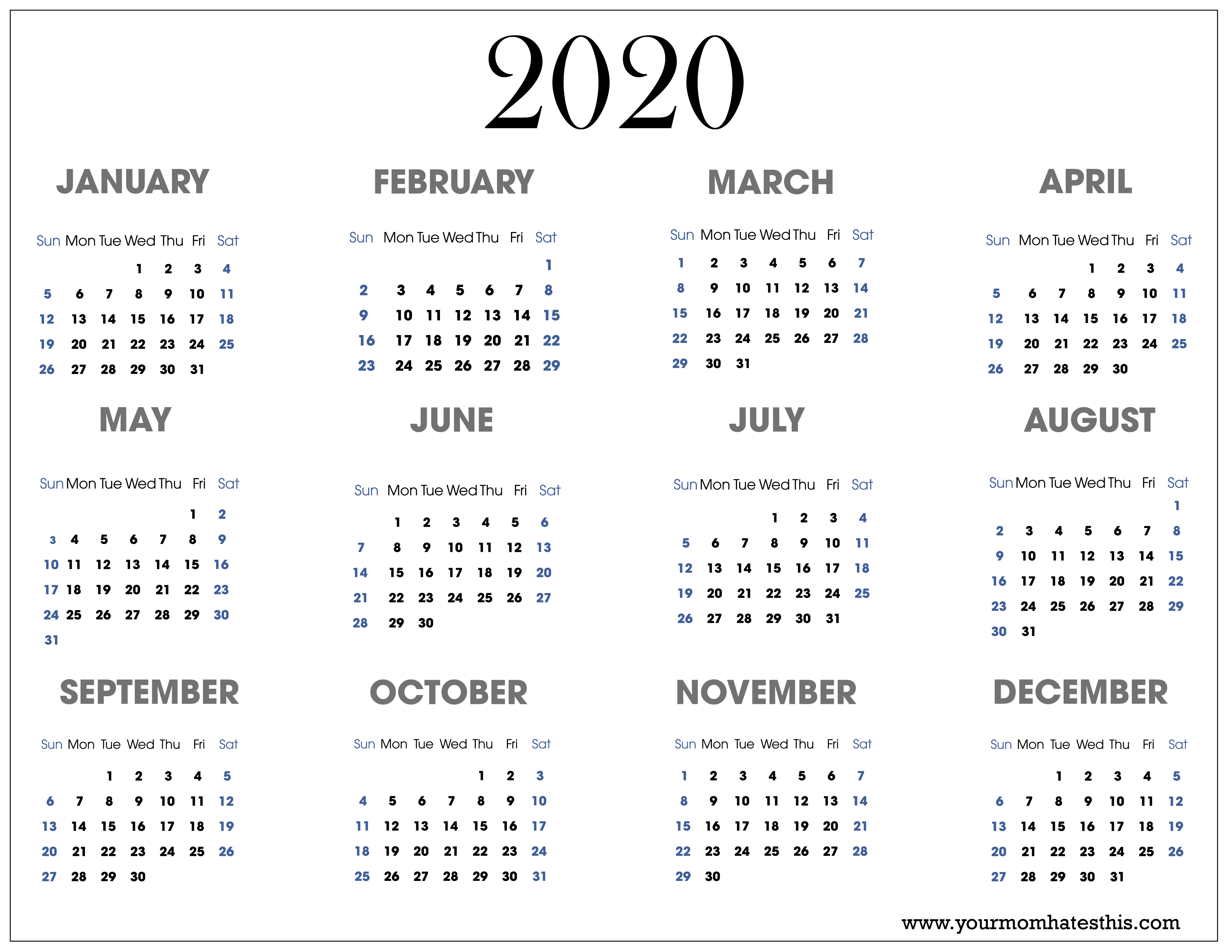 Calendar 2020 Black And White | Calendar Printables Free Templates