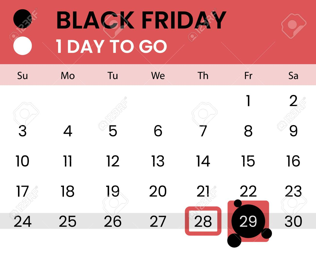 Black Friday Banner As Calendar With Countdown - 1 Day To Go