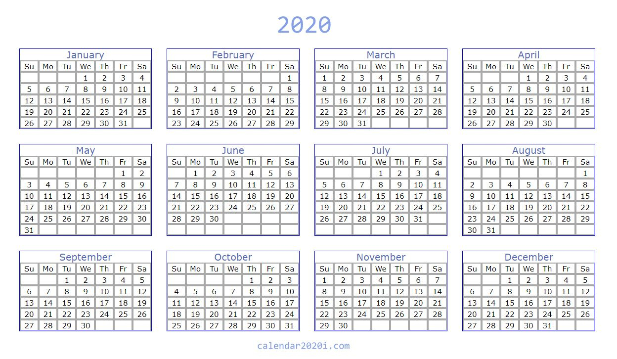 4 Column Calendar 2020 | Calendar Printables Free Templates