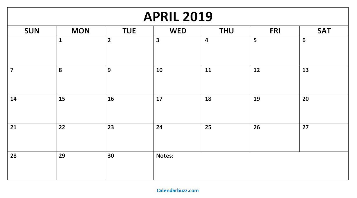 Blank April 2019 Calendar: Download The Free Printable