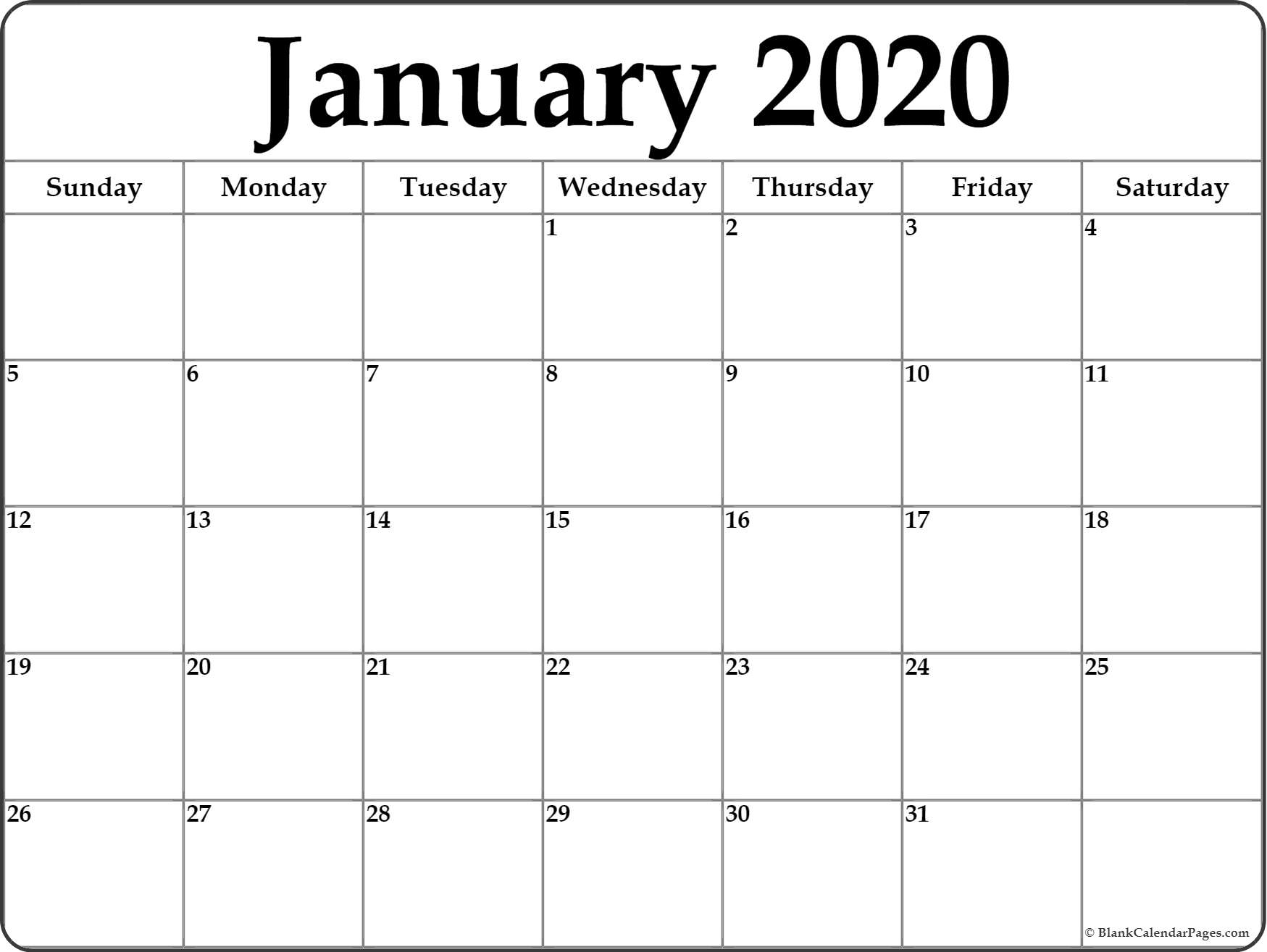 Printable Calendar Page January 2020