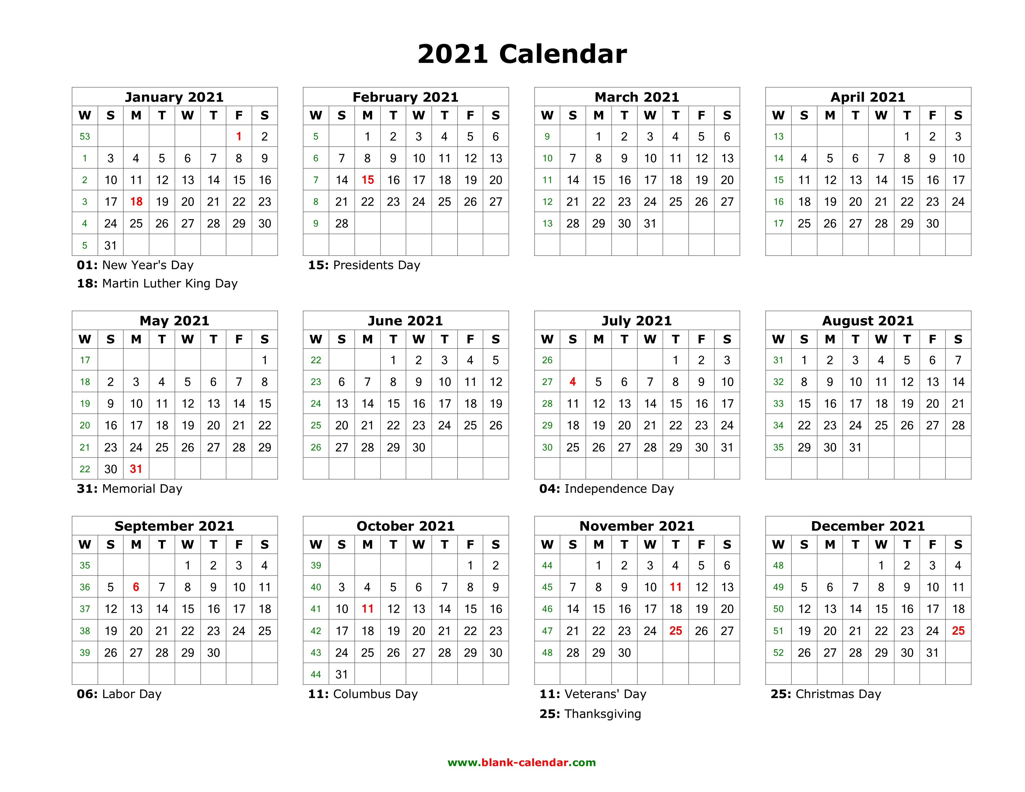 Blank Calendar 2021 | Free Download Calendar Templates