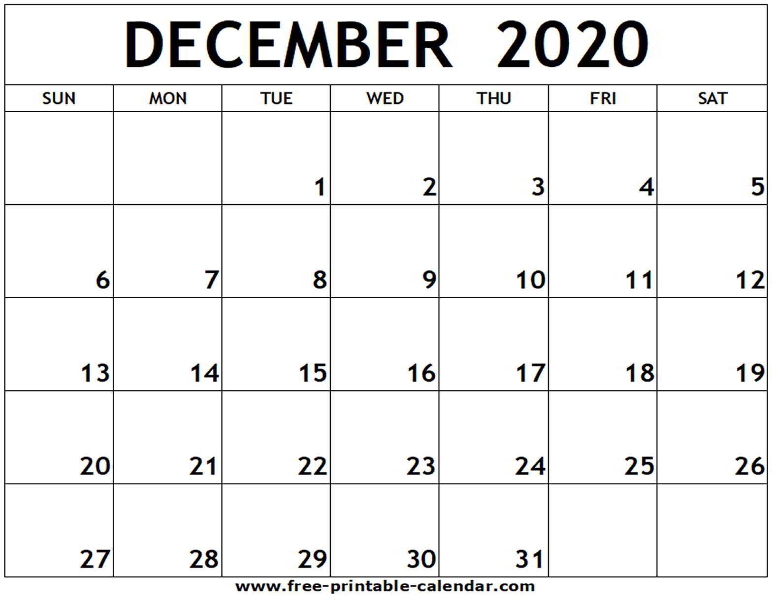Blank Calendar For December 2020 - Wpa.wpart.co