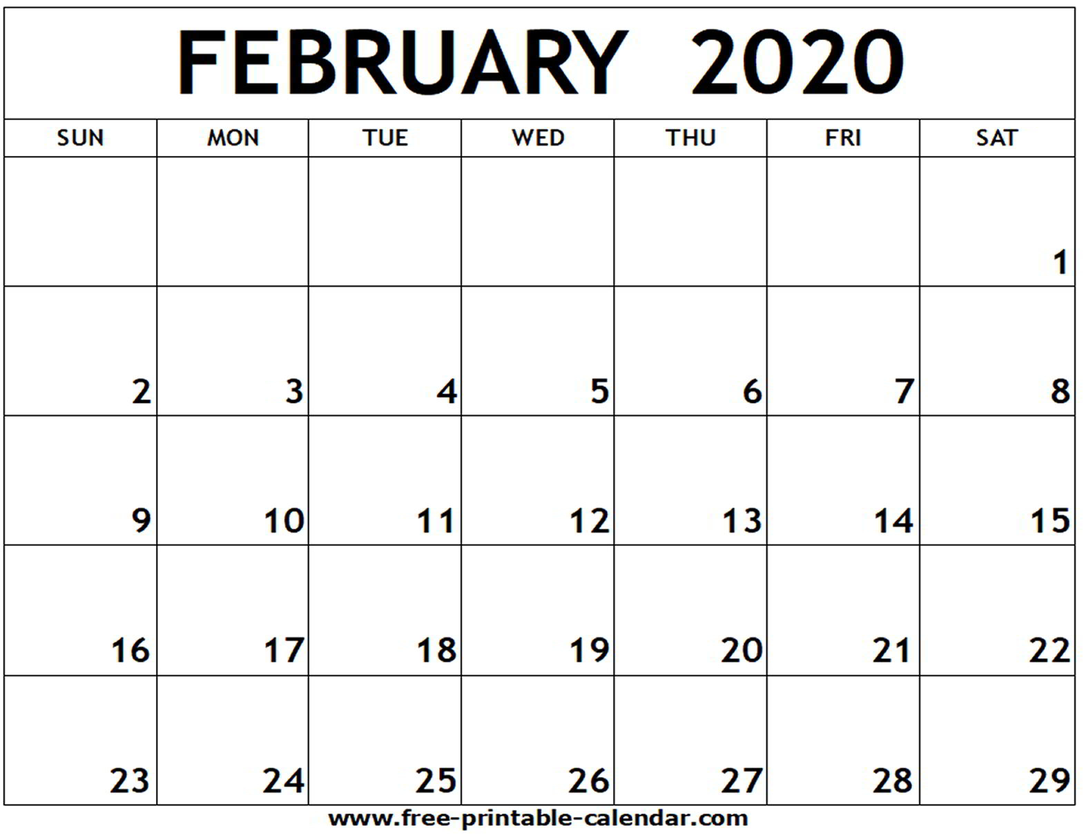 Blank Calendar For February 2020 - Yeter.wpart.co