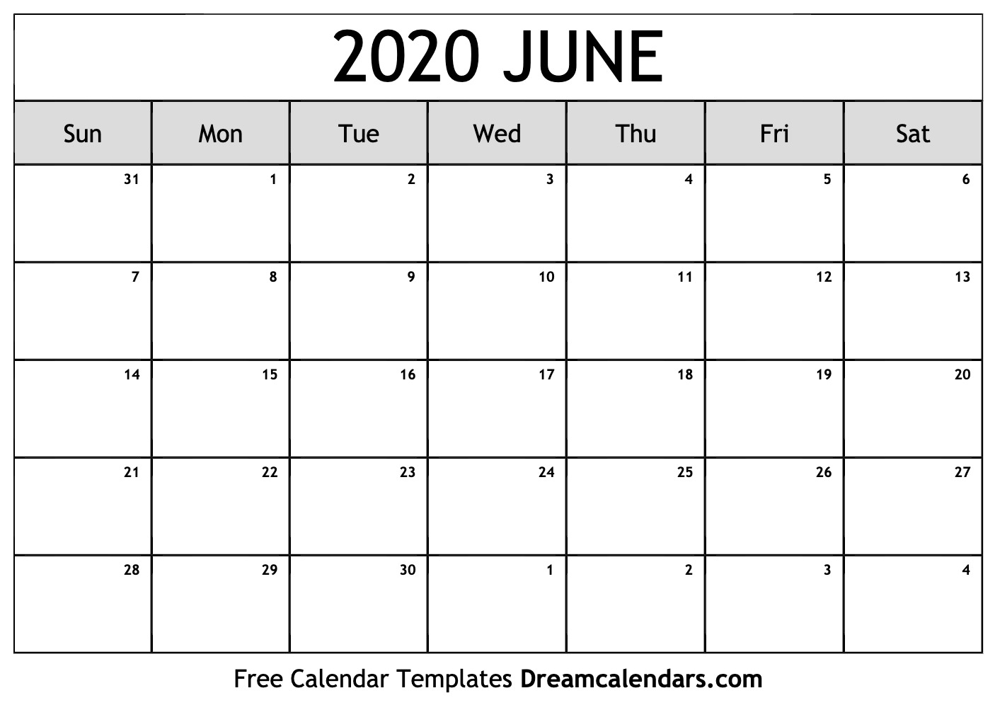 Print Calendar June 2020