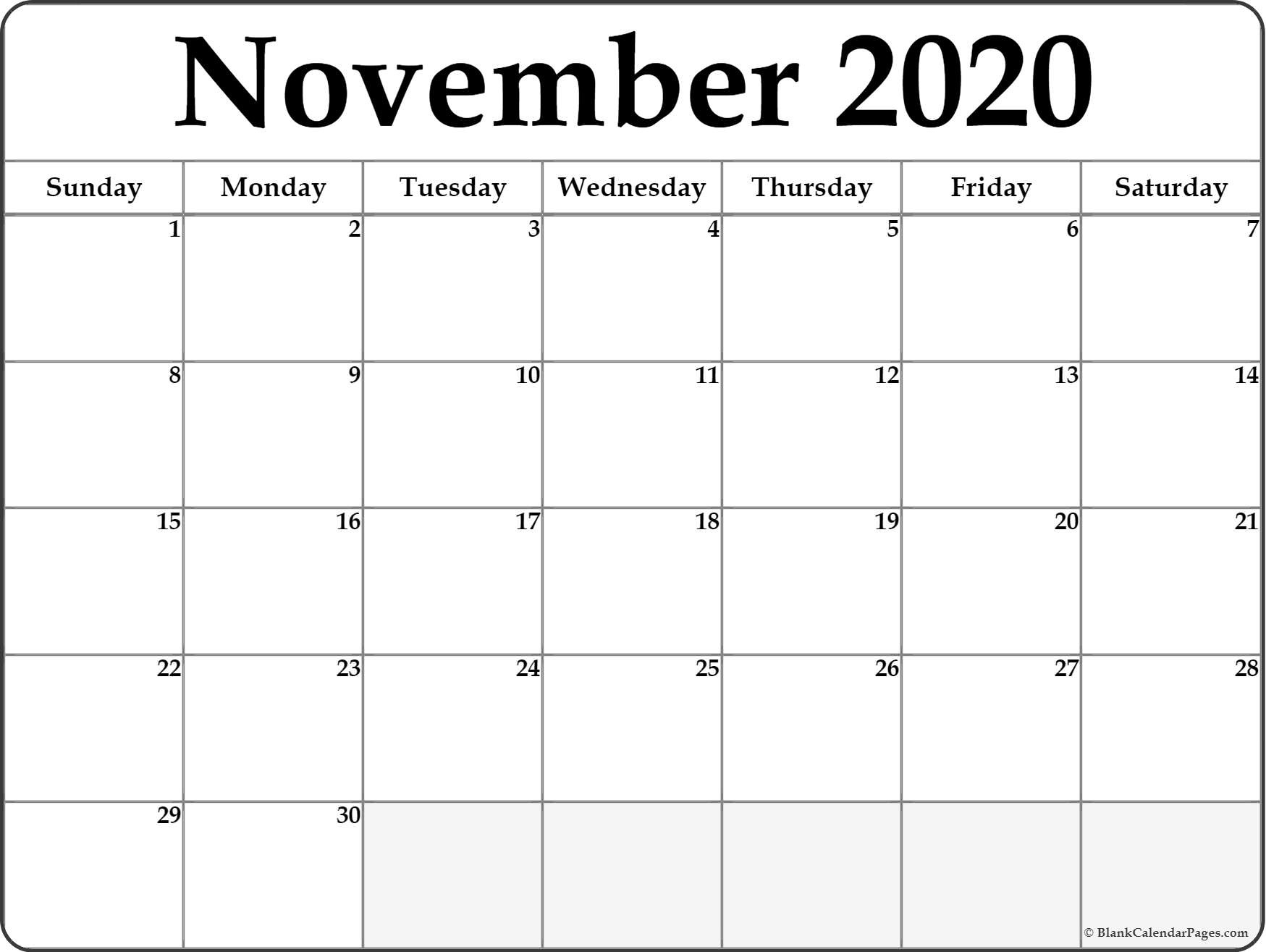 Blank Calendar For November 2020 | Calendar Template Information