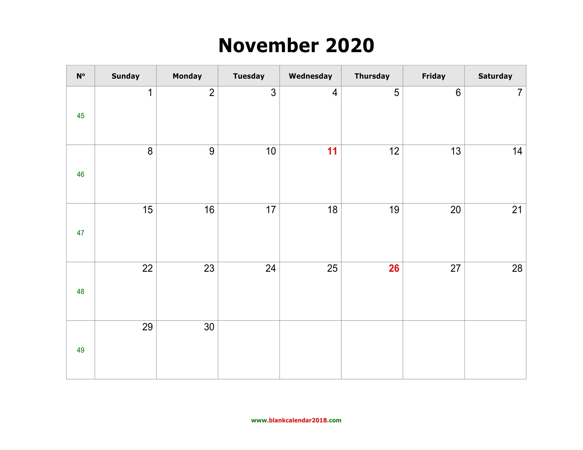 Free Printable Calendar November 2020 Landscape | Calendar Printables ...