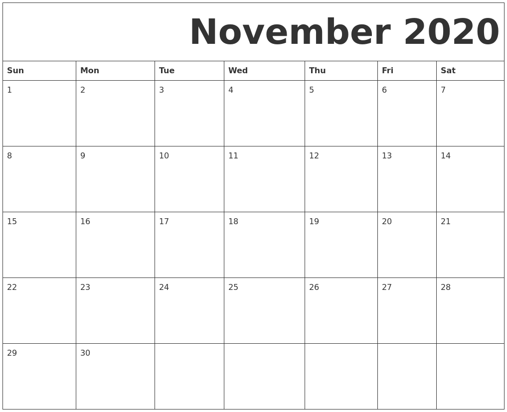 Blank Calendar November 2020 Pdf - Wpa.wpart.co