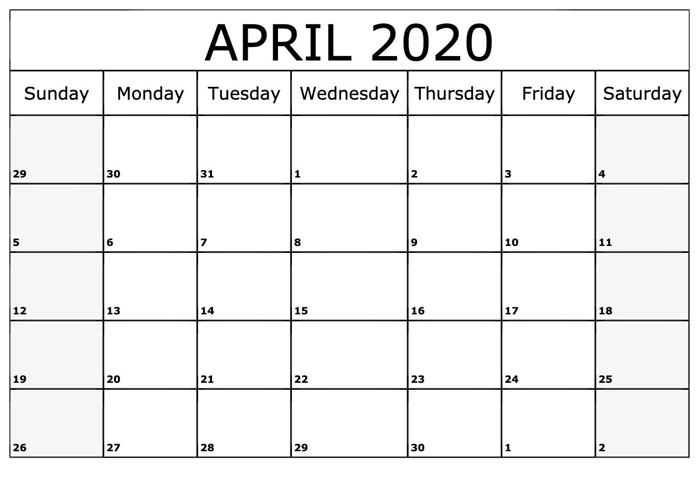 Blank Calendar Page For April 2020 | Free Printable Calendar