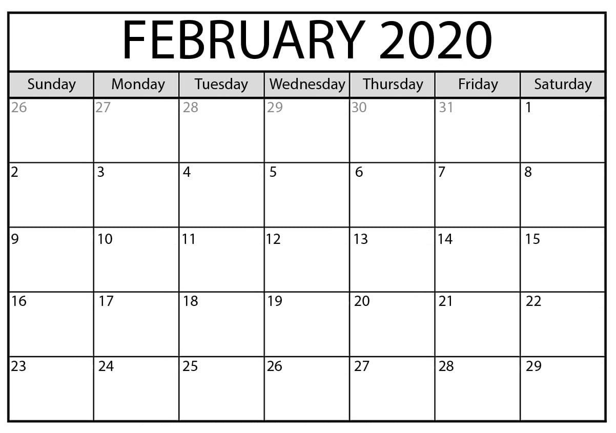 Blank February 2020 Calendar Free Printable - 2019 Calendars
