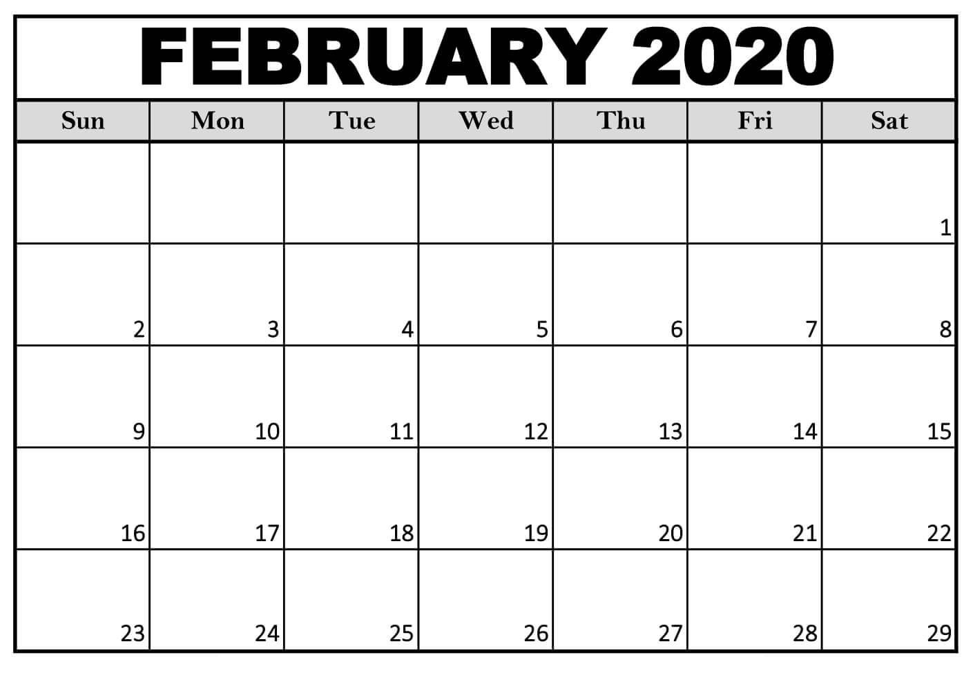 Blank February 2020 Calendar Free Printable - 2019 Calendars