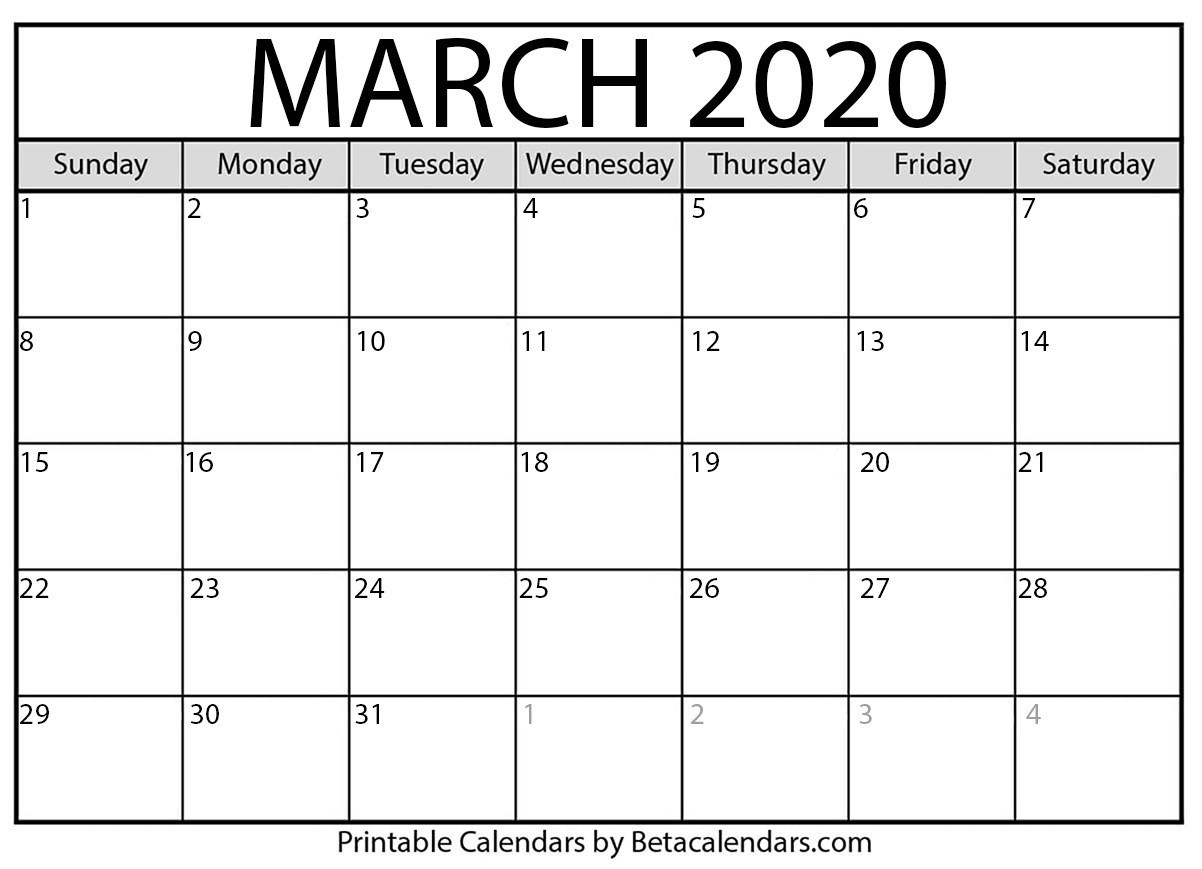 Blank March 2020 Calendar Printable｜Mateopedersen｜Note