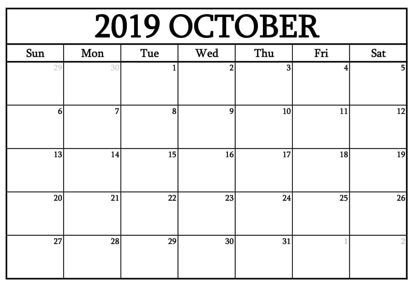 Blank October 2019 Calendar Word - Free Printable Calendar