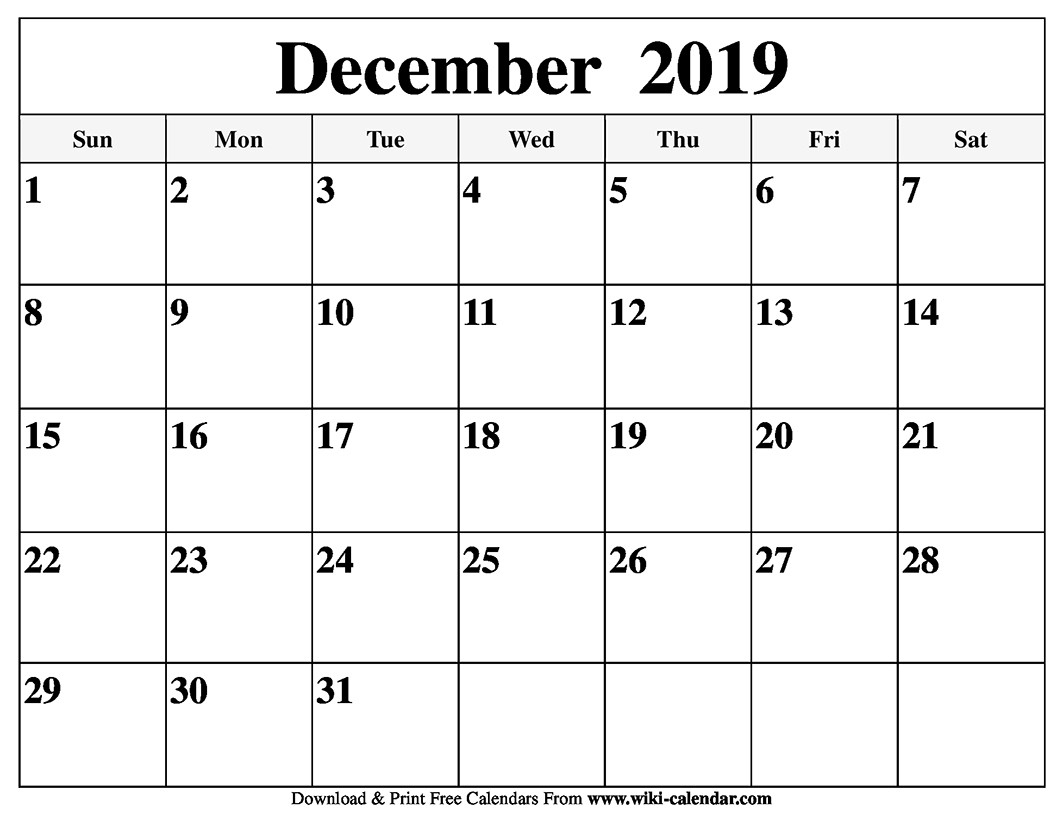 Blank Printable Calendars December 2019 | Example Calendar