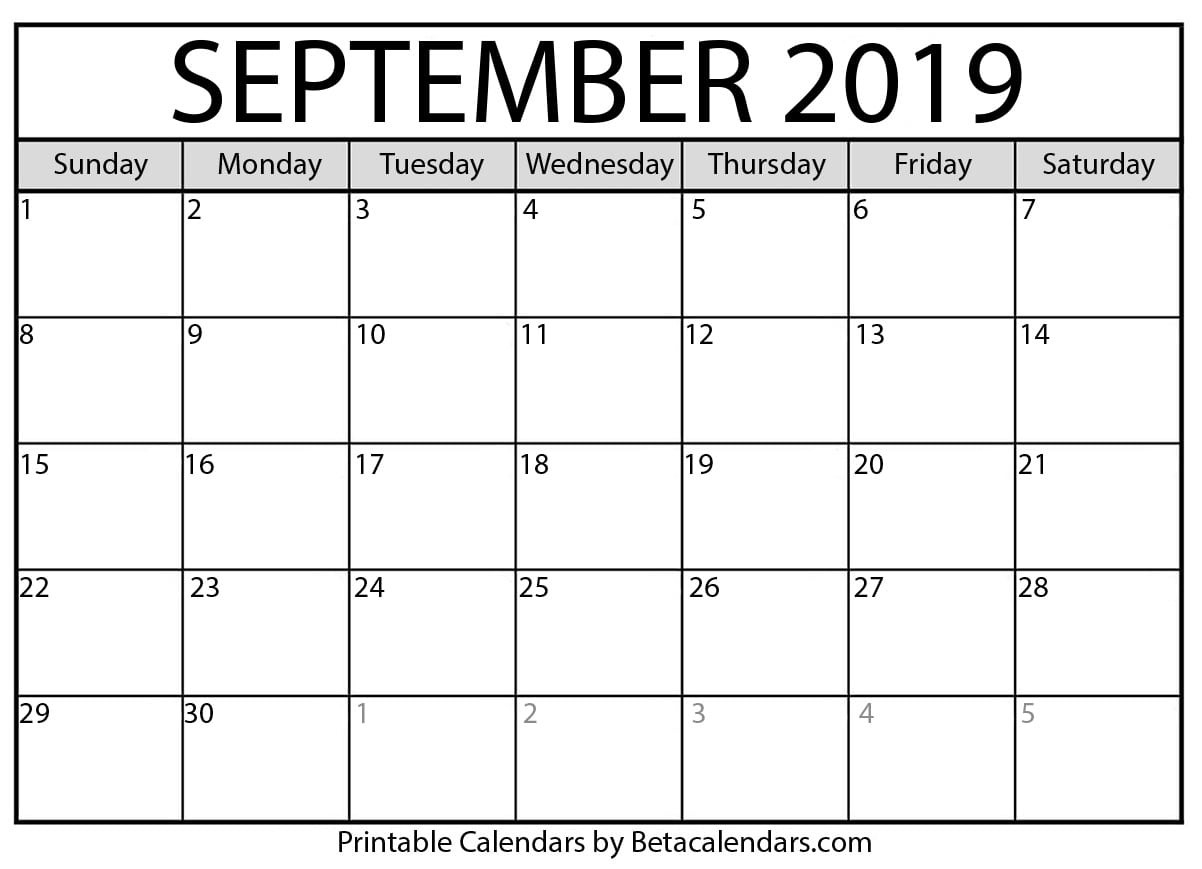 Blank September 2019 Calendar Printable - Mateo Pedersen