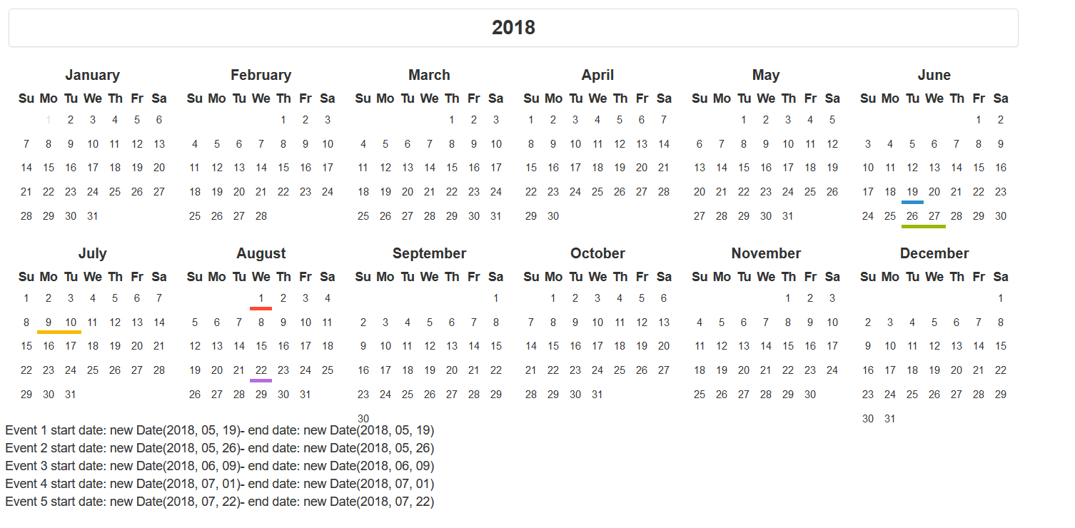 Year Calendar Html Code